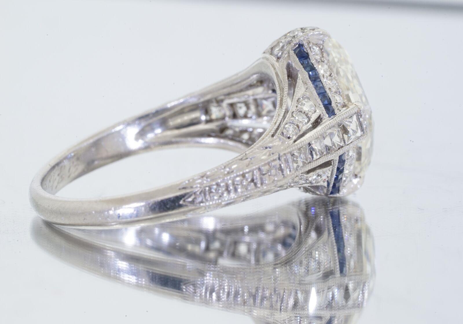 Kite Cut GIA Certified 1925 Art Deco Platinum 2.50 Diamond Center Stone Engagement Ring