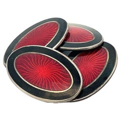 1925 Art Deco Red and Black Enamel Sterling Silver Cufflinks