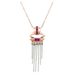 1925 Art Deco Rose Gold & Platinum Ruby and Diamond Necklace