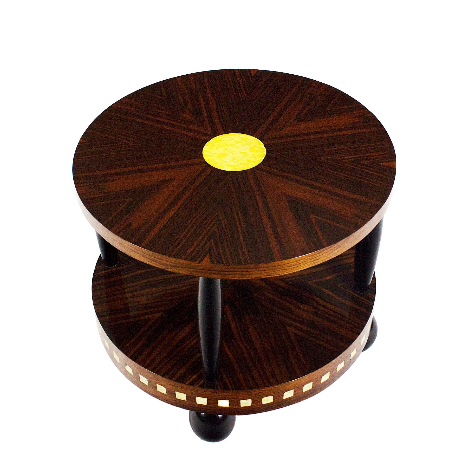 French 1925 Art Deco Sidetable by Francisque Chaleyssin, Macassar, Mahogany - France For Sale