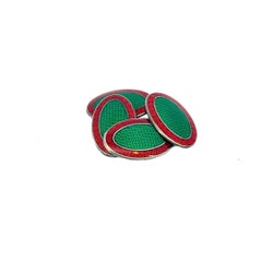 1925, Art Deco Sterling Silver Green and Red Enamel Cufflinks
