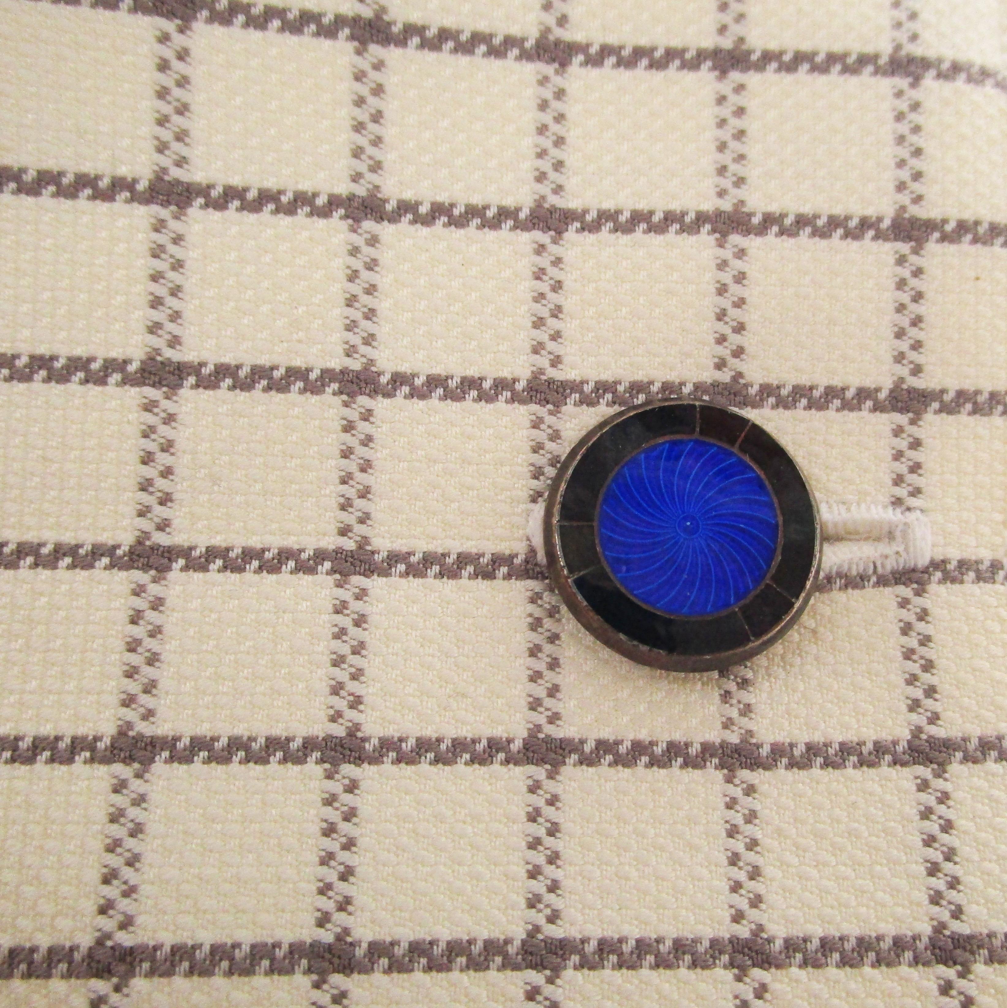 1925 Sterling Silver Art Deco Royal Blue Enamel Cufflinks 2