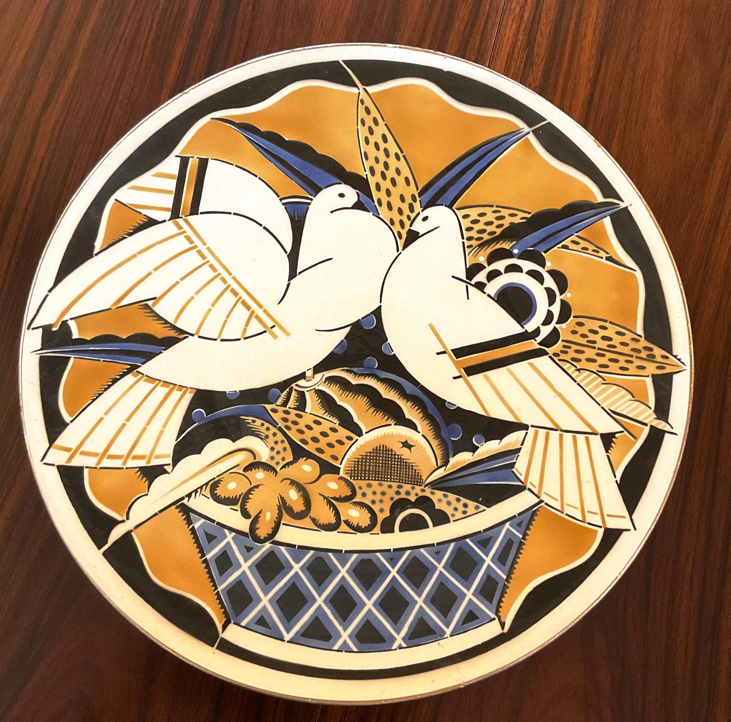 Art Déco 1925 Art Deco Wall Plate Attributed to Géo Condé for Keller&Guerin Luneville in vendita