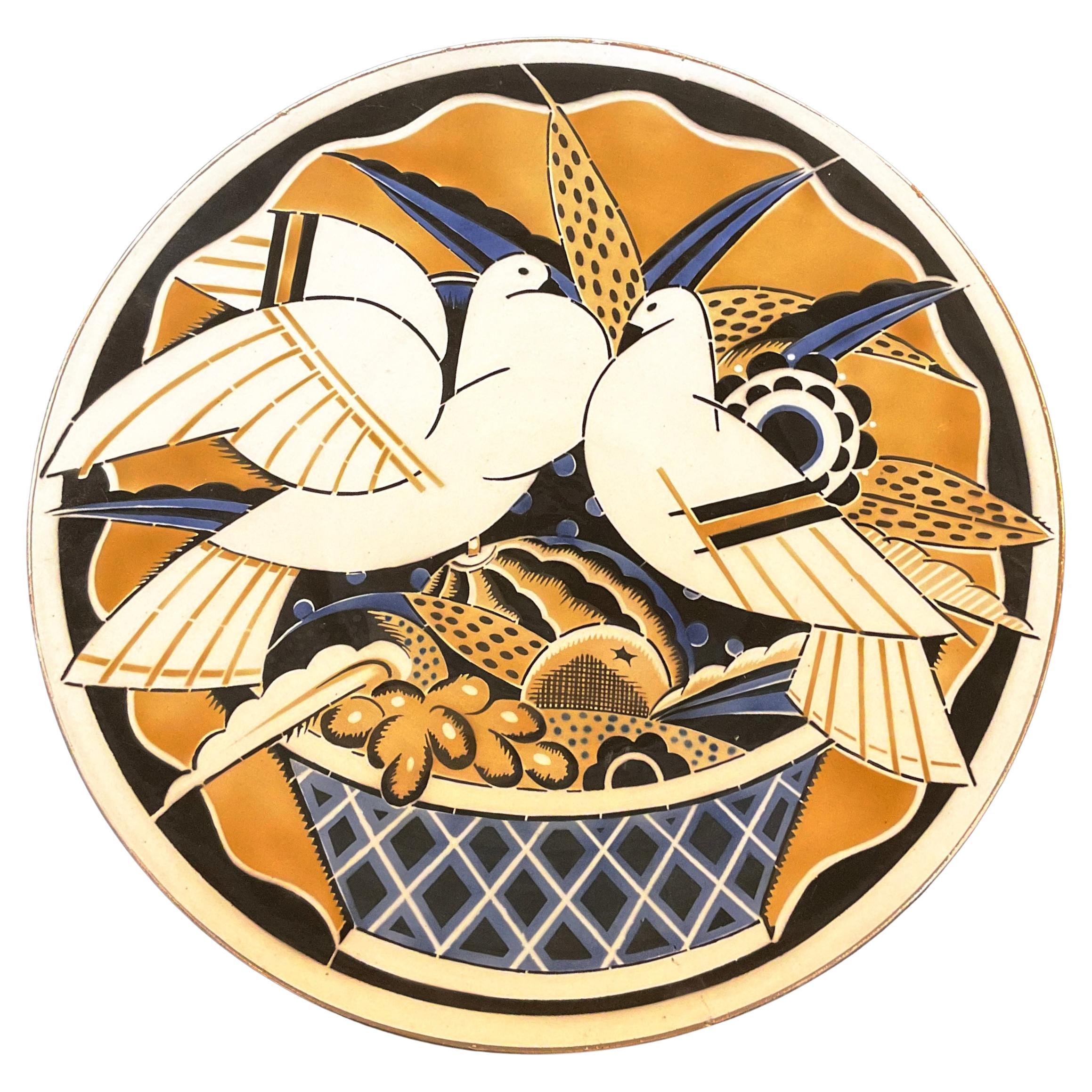 1925 Art Deco Wall Plate Attributed to Géo Condé for Keller&Guerin Luneville