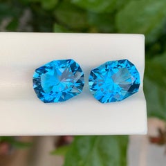 19.25 carats Electric Blue Topaz Pair Hexagon Cut Natural African Gemstones