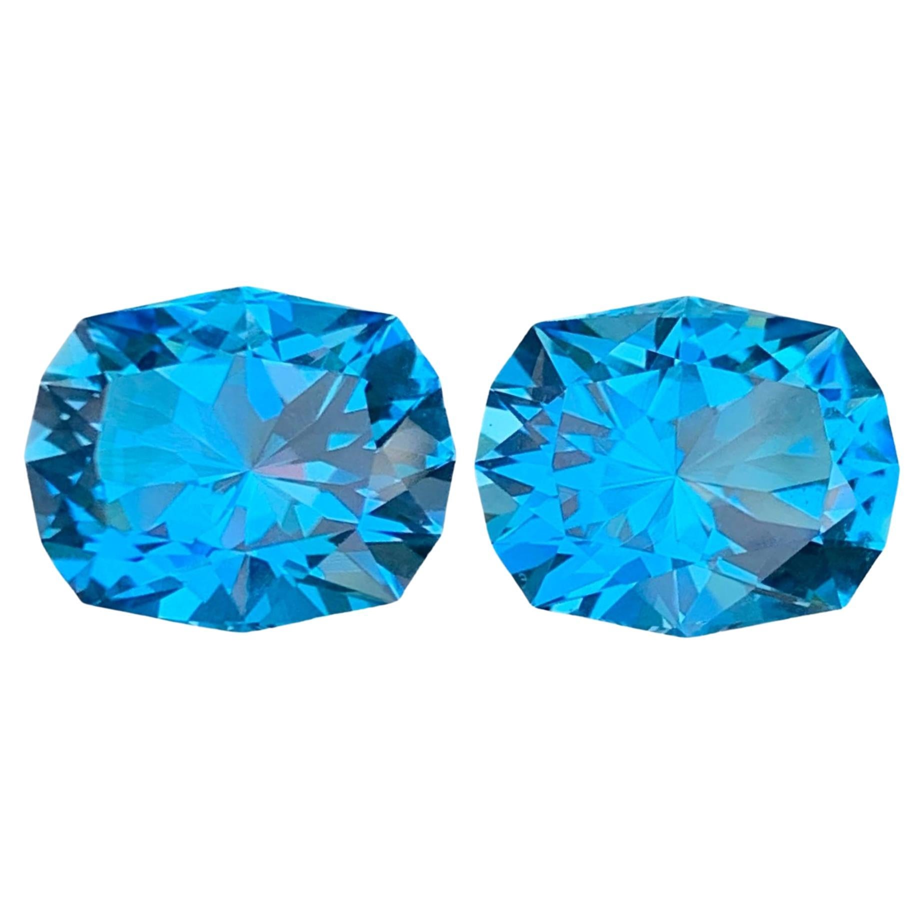 19.25 carats Electric Blue Topaz Pair Hexagon Cut Natural African Gemstones