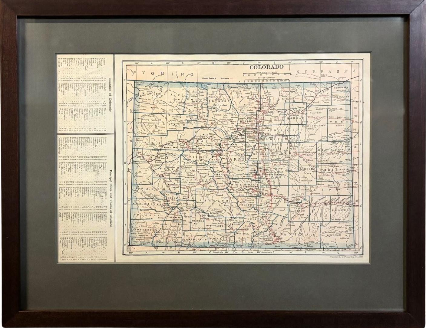 This is a detailed antique map of Colorado from 1925. The map was engraved by Leonard L. Poates, originally published in the 
