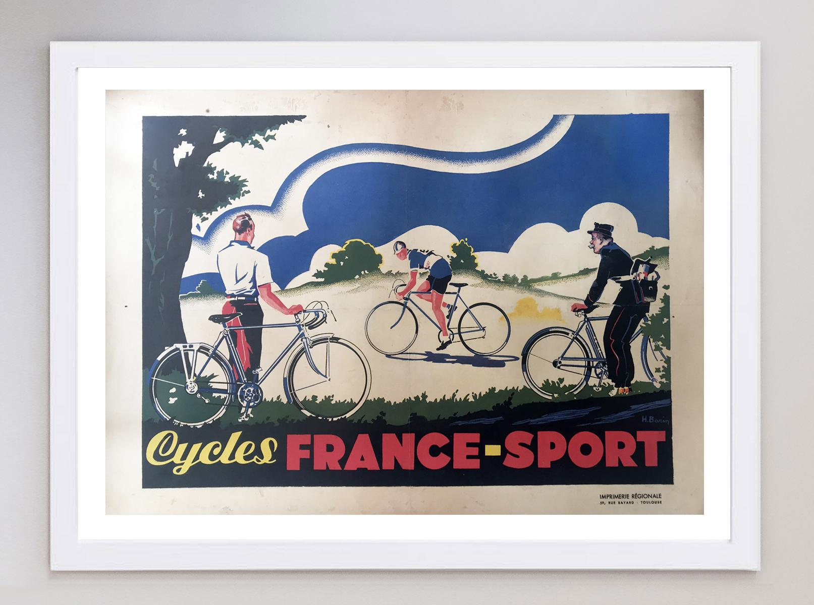 Affiche vintage d'origine Cycles France Sport de 1925 Bon état - En vente à Winchester, GB