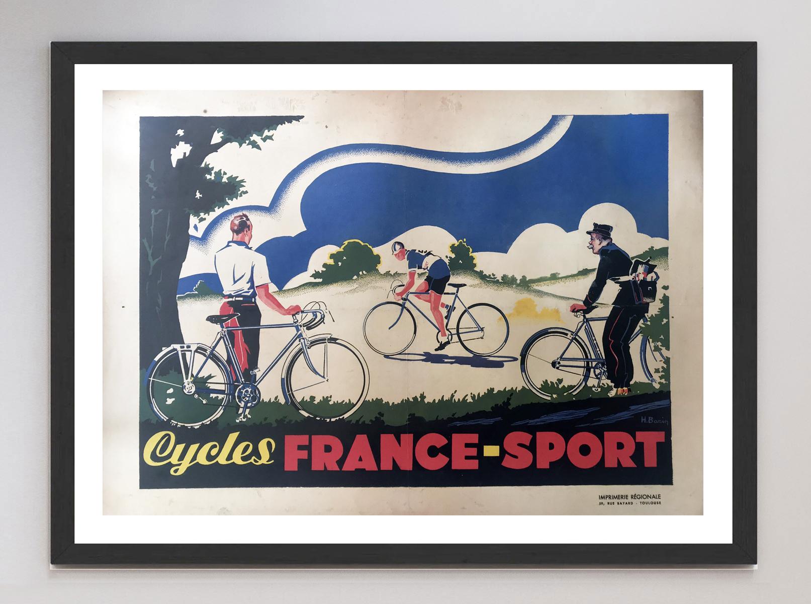 Early 20th Century 1925 Cycles France Sport Original Vintage Poster For Sale