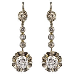 Antique French 1925s Art Deco Diamonds 18 Karat White Gold Dangle Earrings