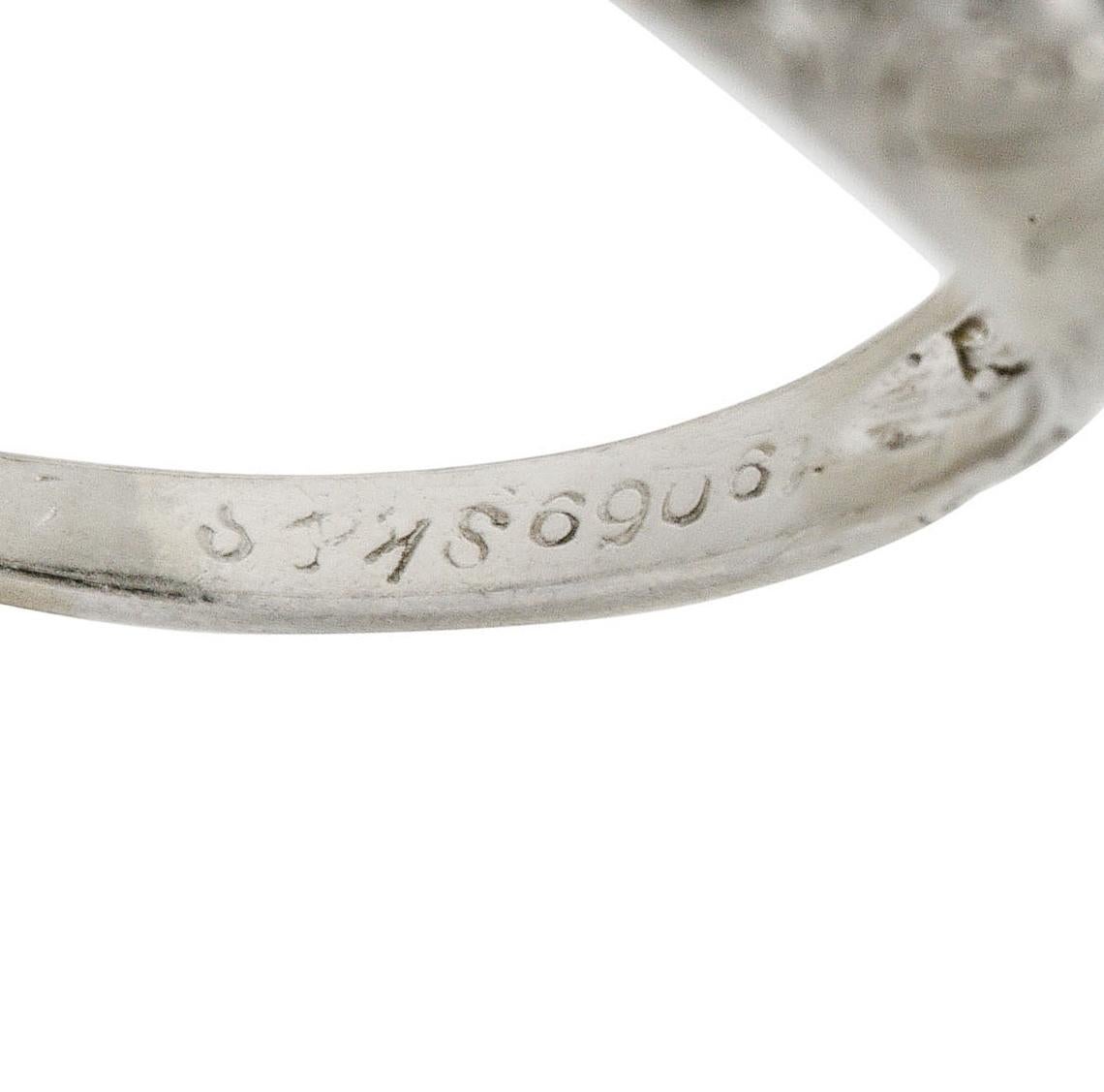 1925 Early Art Deco Old European Cut Diamond Platinum Foliate Engagement Ring 3