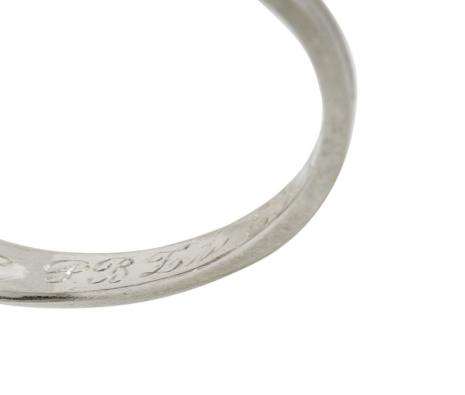 Women's or Men's 1925 Early Art Deco Old European Cut Diamond Platinum Foliate Engagement Ring