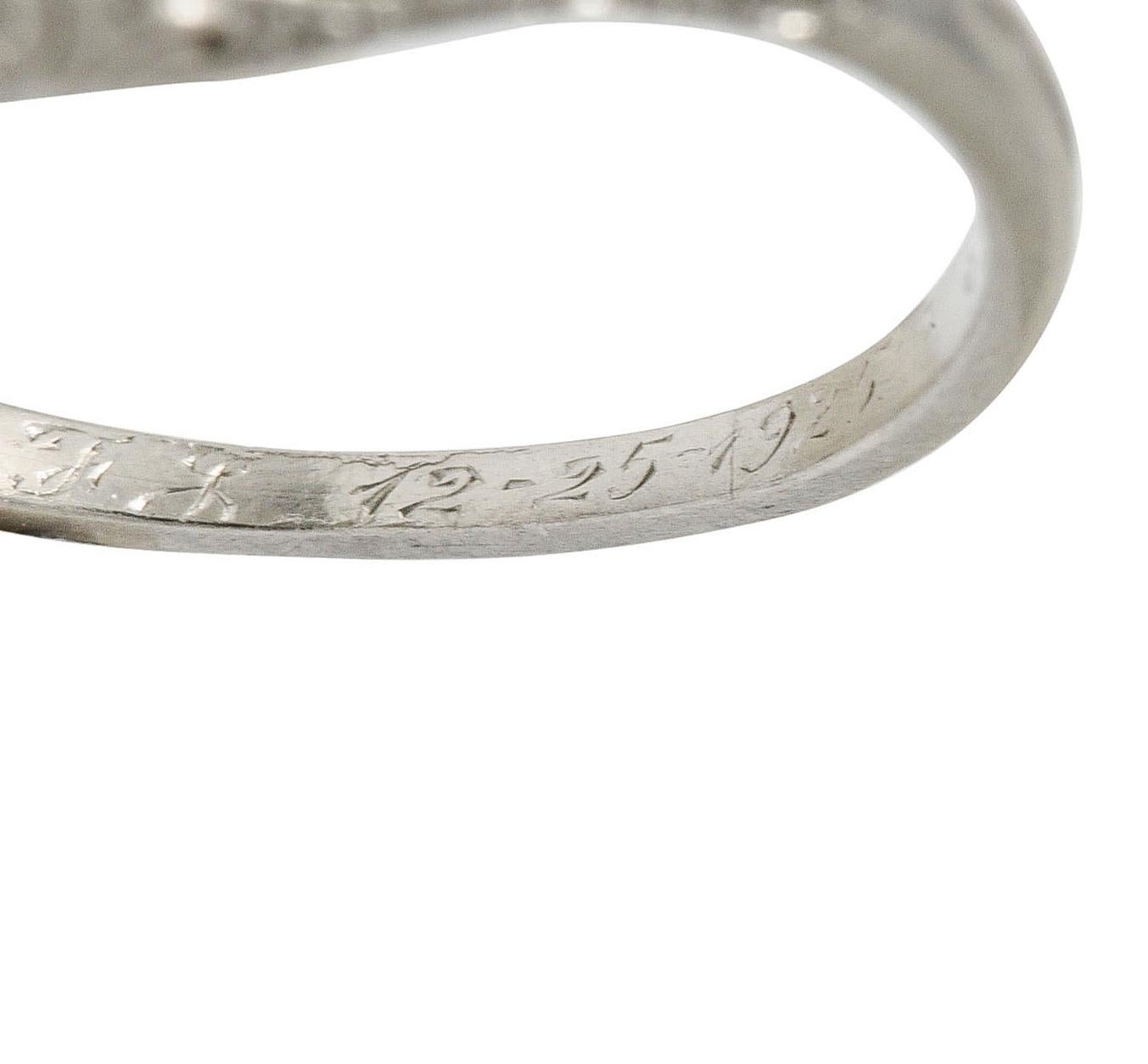 1925 Early Art Deco Old European Cut Diamond Platinum Foliate Engagement Ring 2