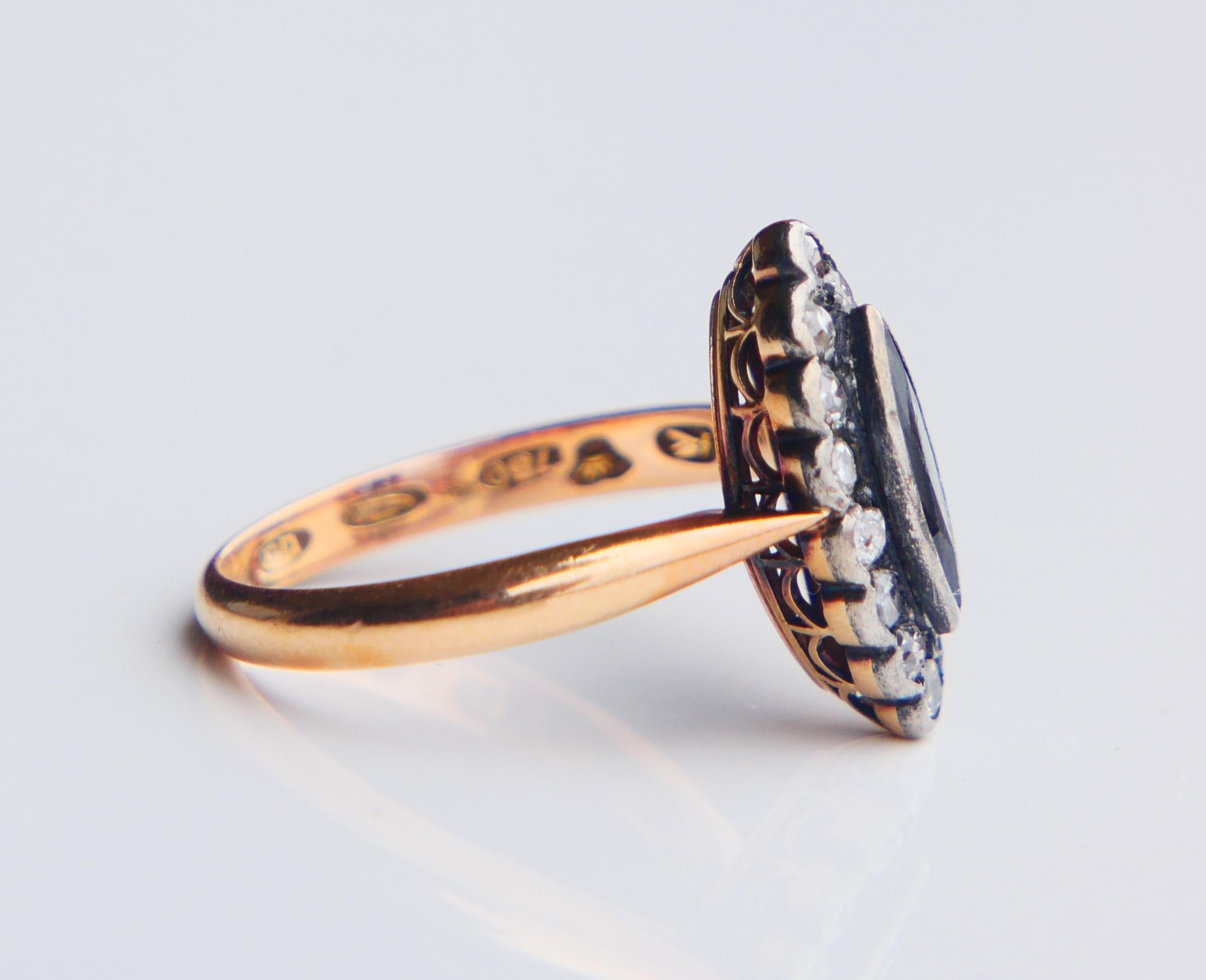 1925 Finnischer Ring natürlicher 1ct Saphir 0.84ct Diamanten 18K Gold ØUS 6.75/3.7gr 5
