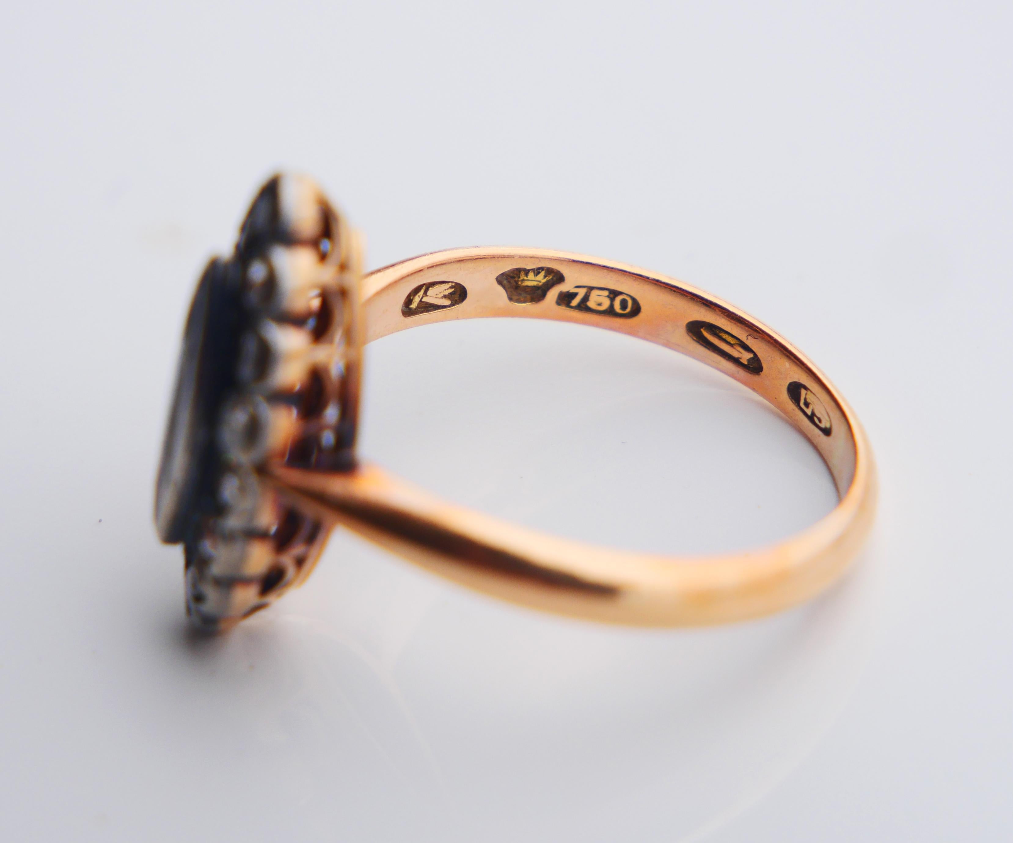 1925 Finnischer Ring natürlicher 1ct Saphir 0.84ct Diamanten 18K Gold ØUS 6.75/3.7gr 6