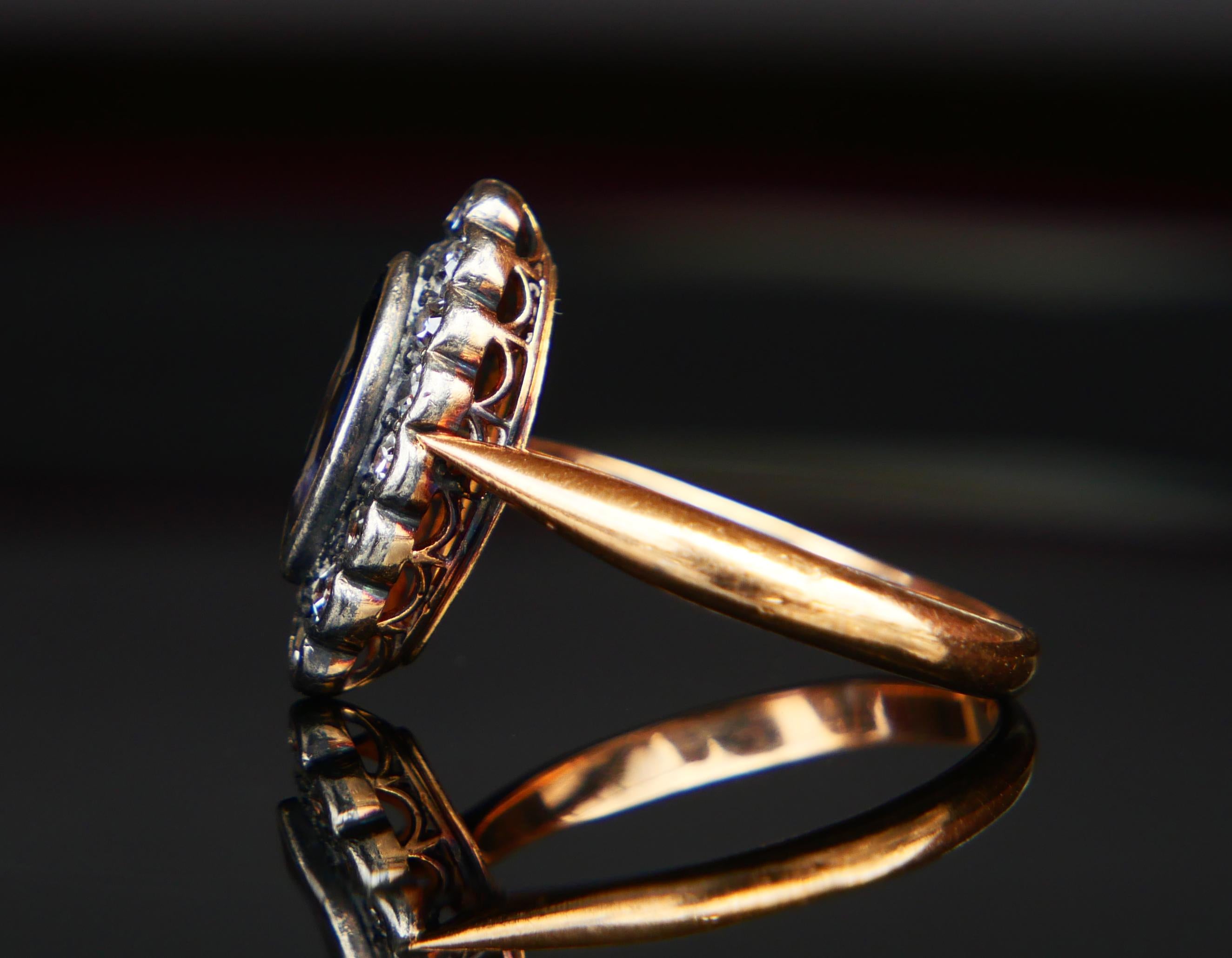 1925 Finnischer Ring natürlicher 1ct Saphir 0.84ct Diamanten 18K Gold ØUS 6.75/3.7gr Damen