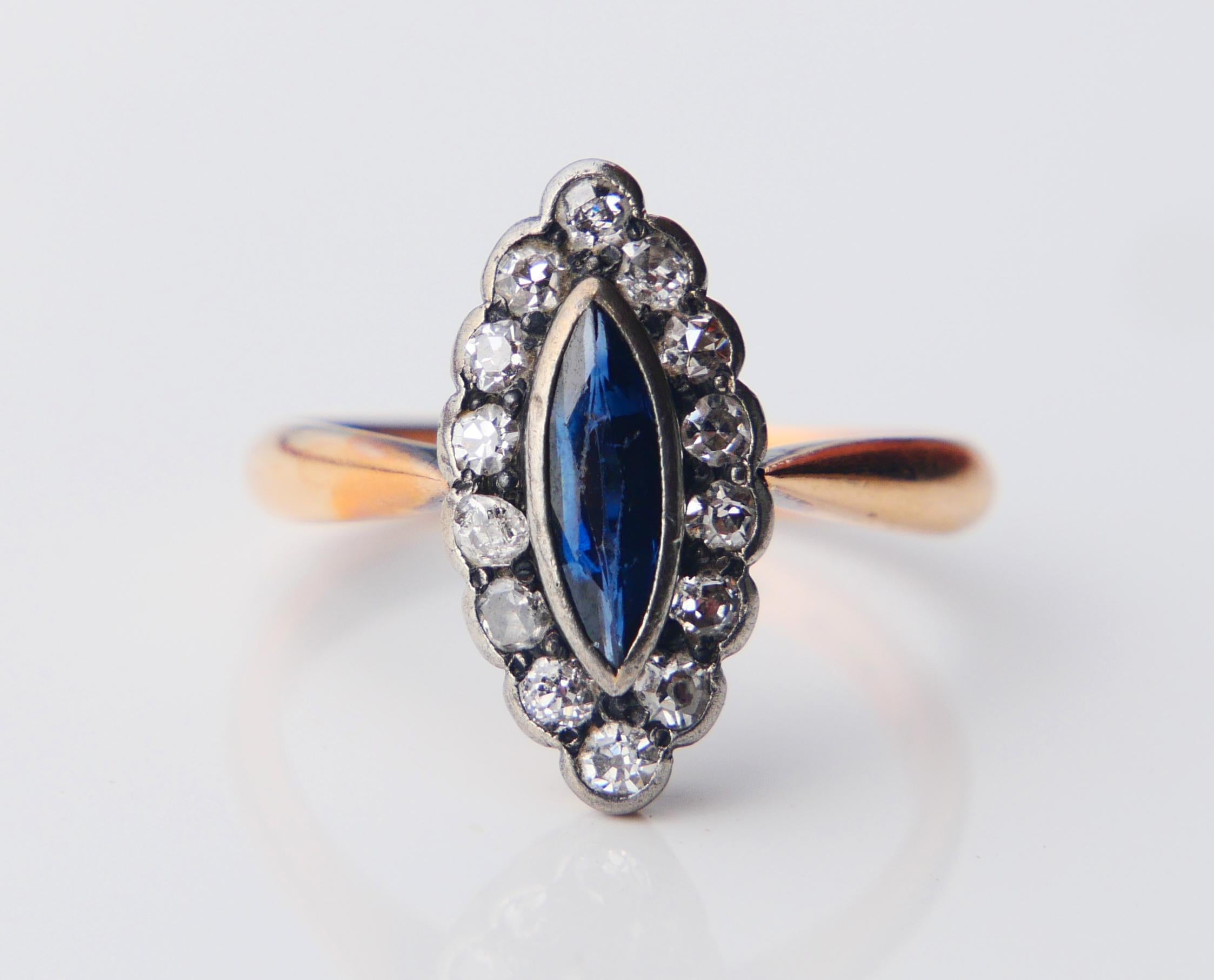 1925 Finnischer Ring natürlicher 1ct Saphir 0.84ct Diamanten 18K Gold ØUS 6.75/3.7gr 2