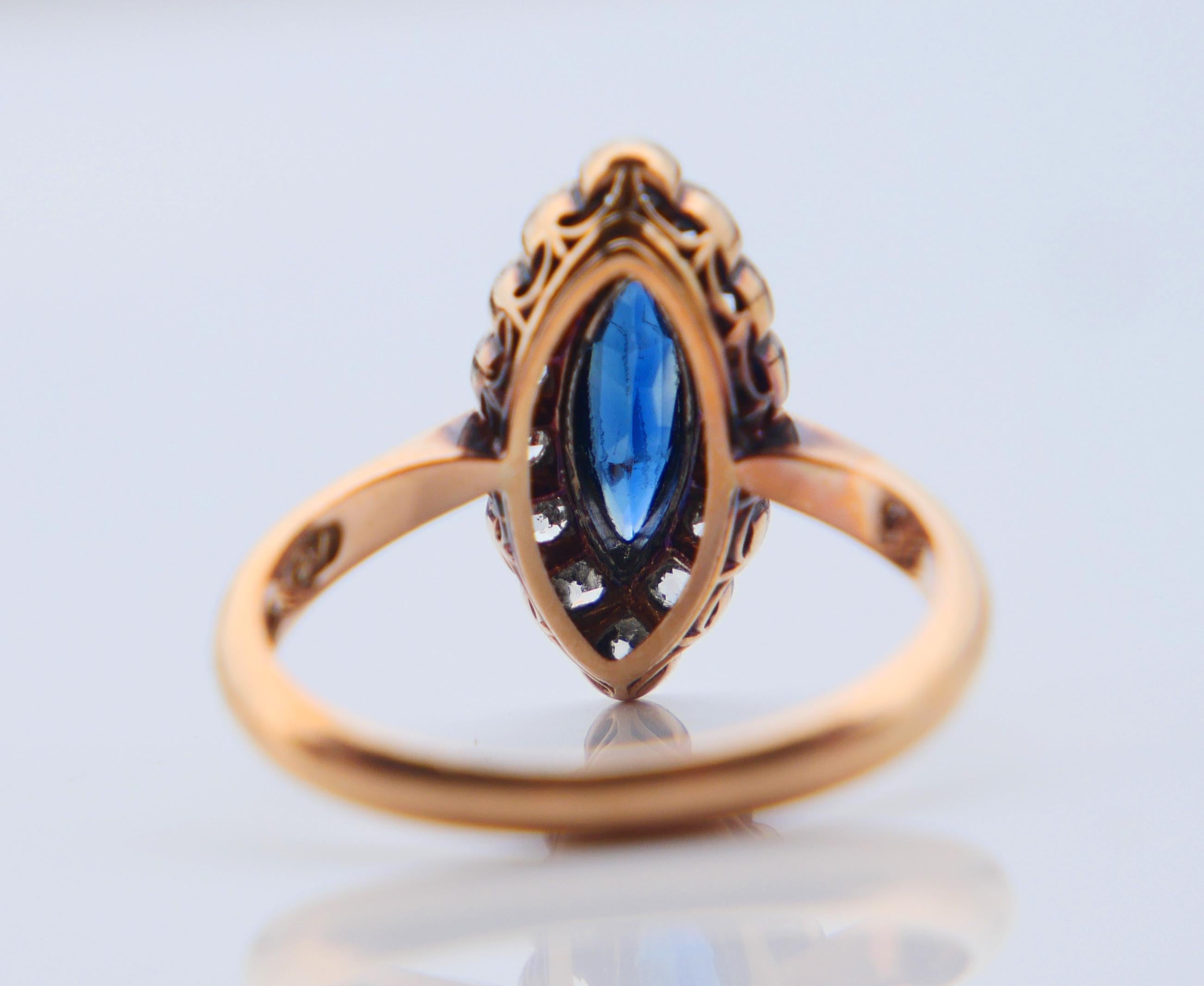 1925 Finnischer Ring natürlicher 1ct Saphir 0.84ct Diamanten 18K Gold ØUS 6.75/3.7gr 3