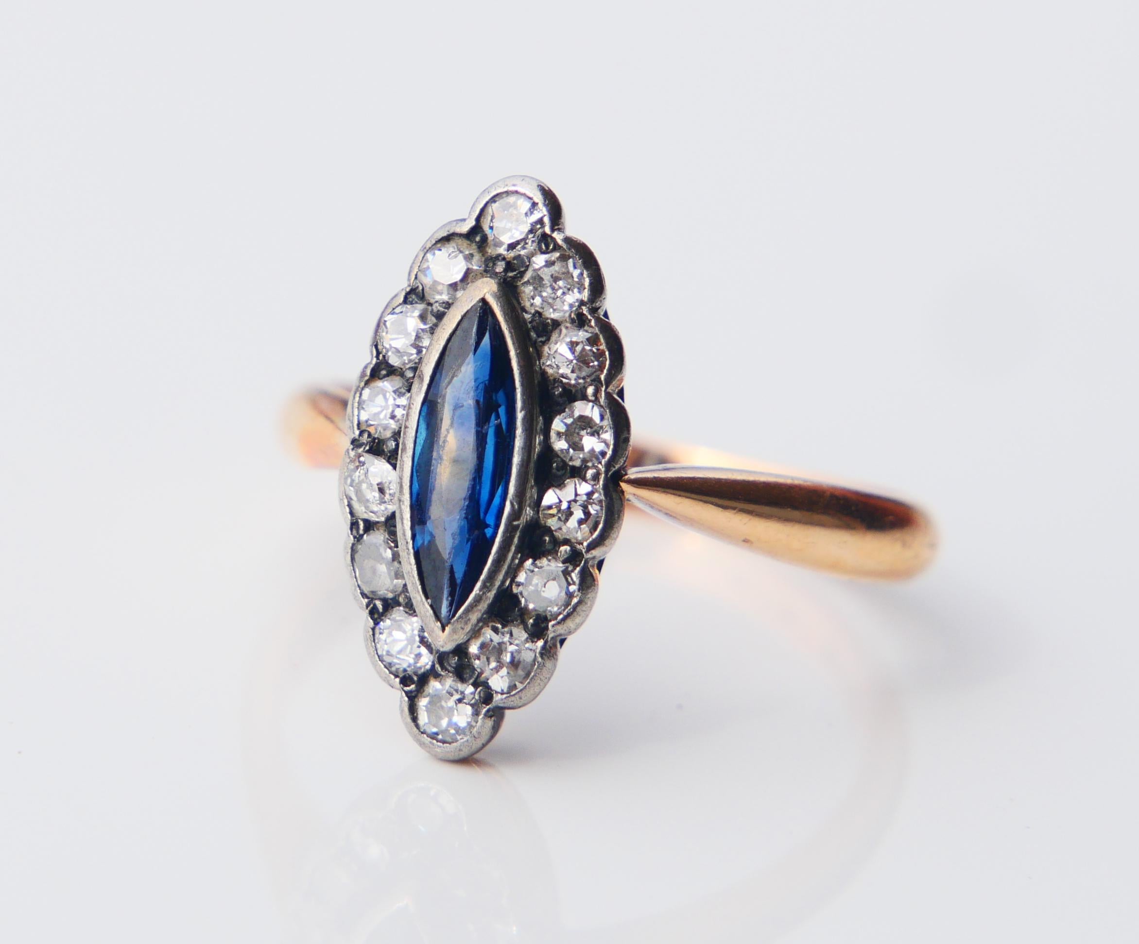 1925 Finnischer Ring natürlicher 1ct Saphir 0.84ct Diamanten 18K Gold ØUS 6.75/3.7gr 4