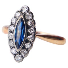 Anello finlandese del 1925 con zaffiro naturale da 1 carato e diamanti da 0,84 carati in oro 18 carati ØUS 6,75/3,7gr