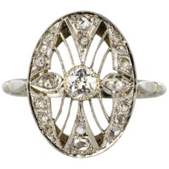 Antique 1925 French Art Deco 18 Karat White Gold Diamond Lace Ring