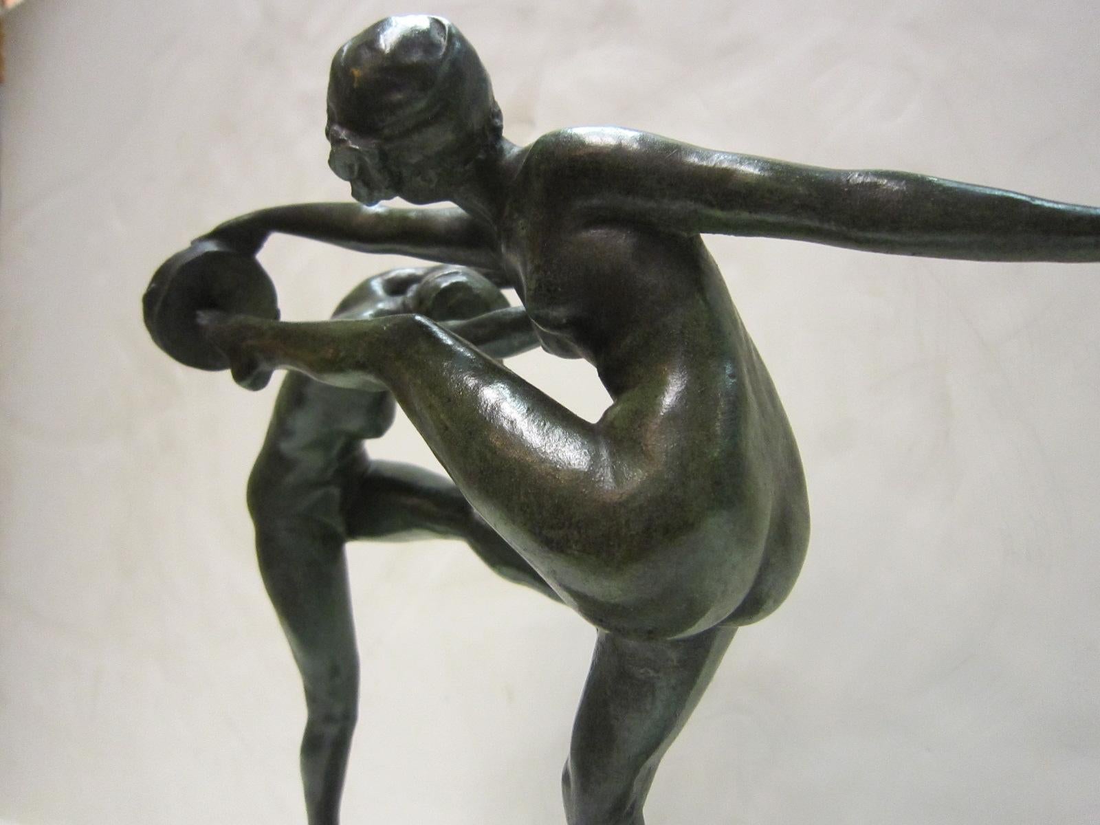 1925 French Art Deco Bronze Sculpture of Dancers Signed Paul de Boulogne  8