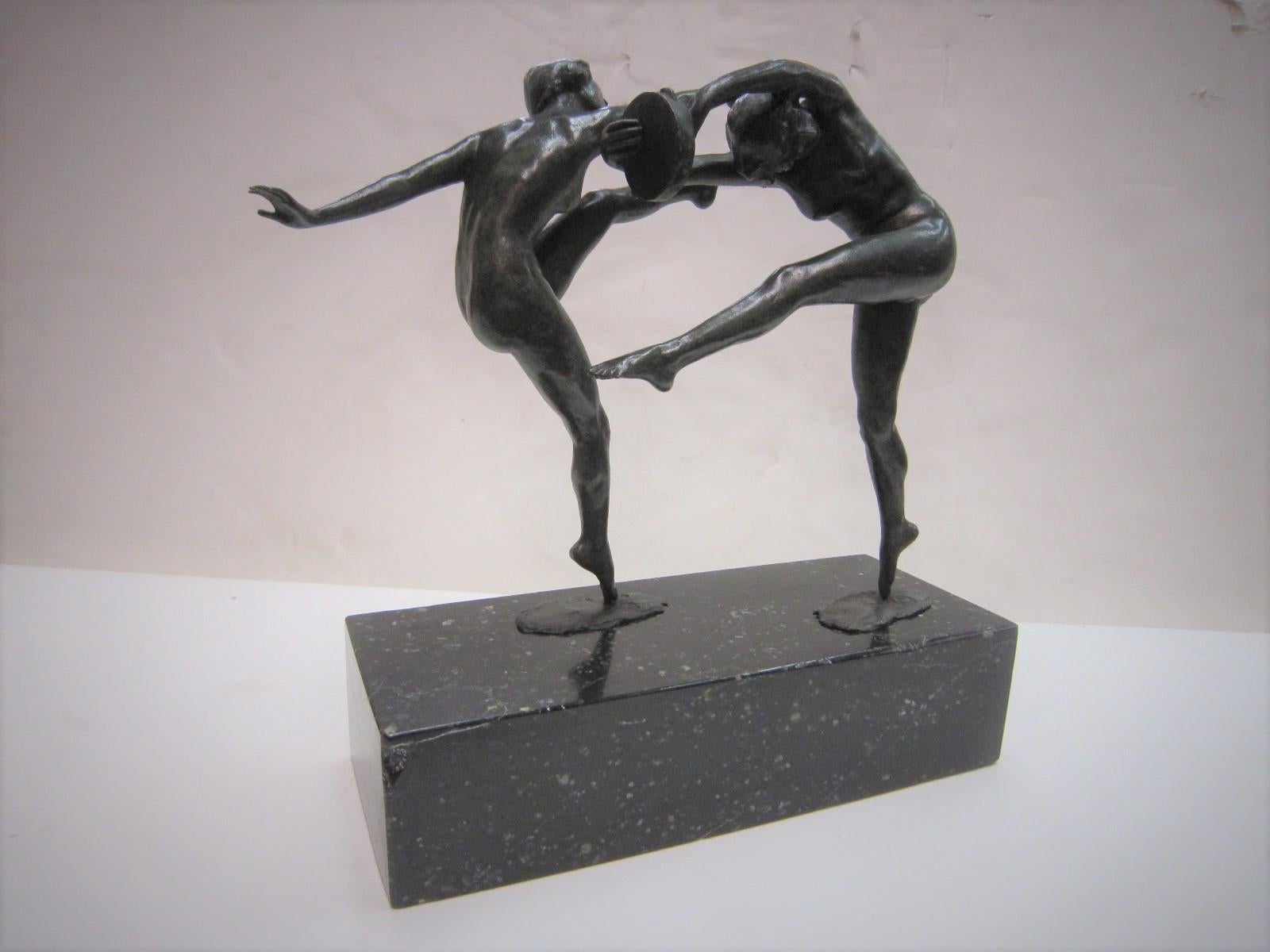 1925 French Art Deco Bronze Sculpture of Dancers Signed Paul de Boulogne  1