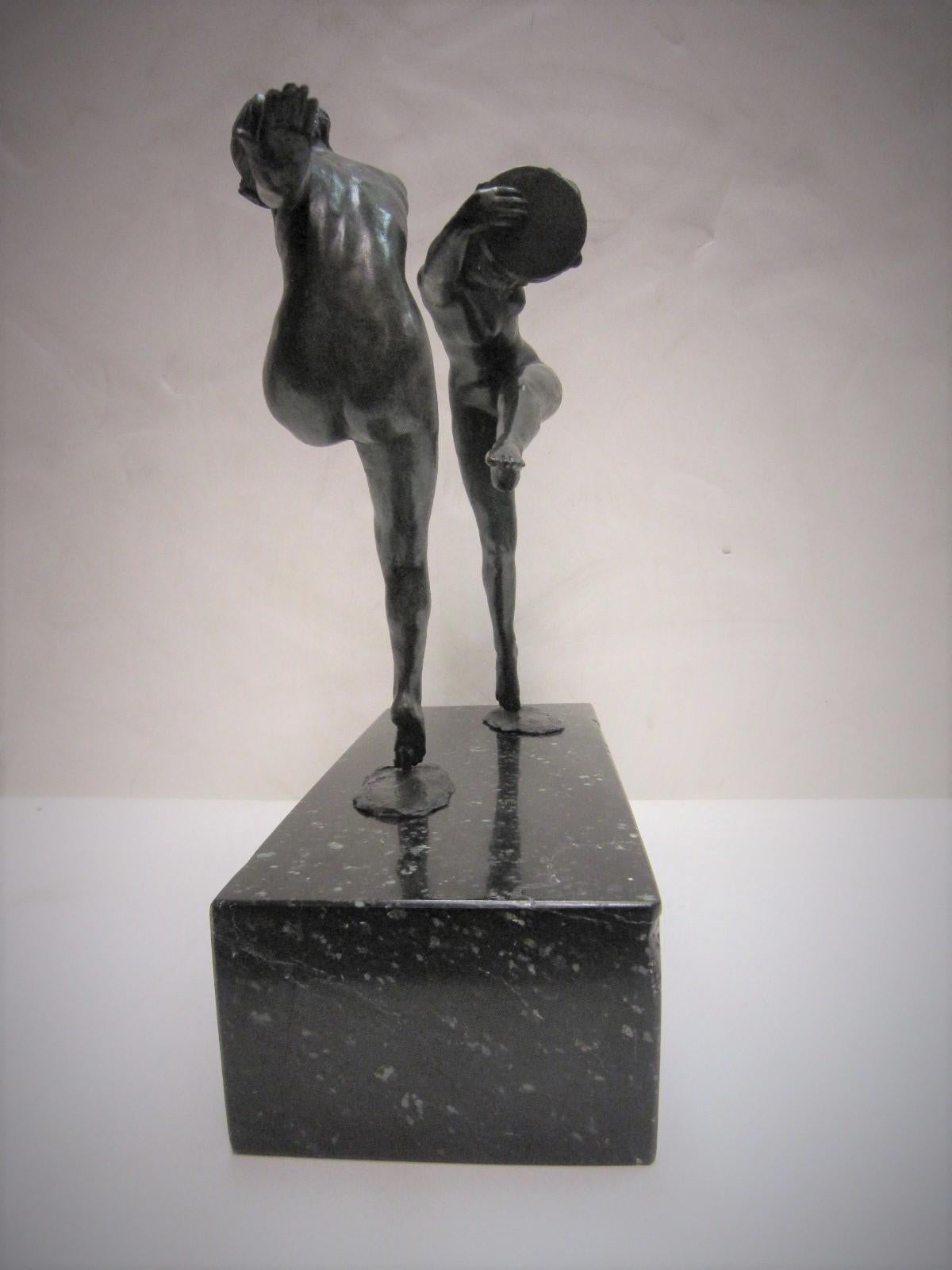 1925 French Art Deco Bronze Sculpture of Dancers Signed Paul de Boulogne  2