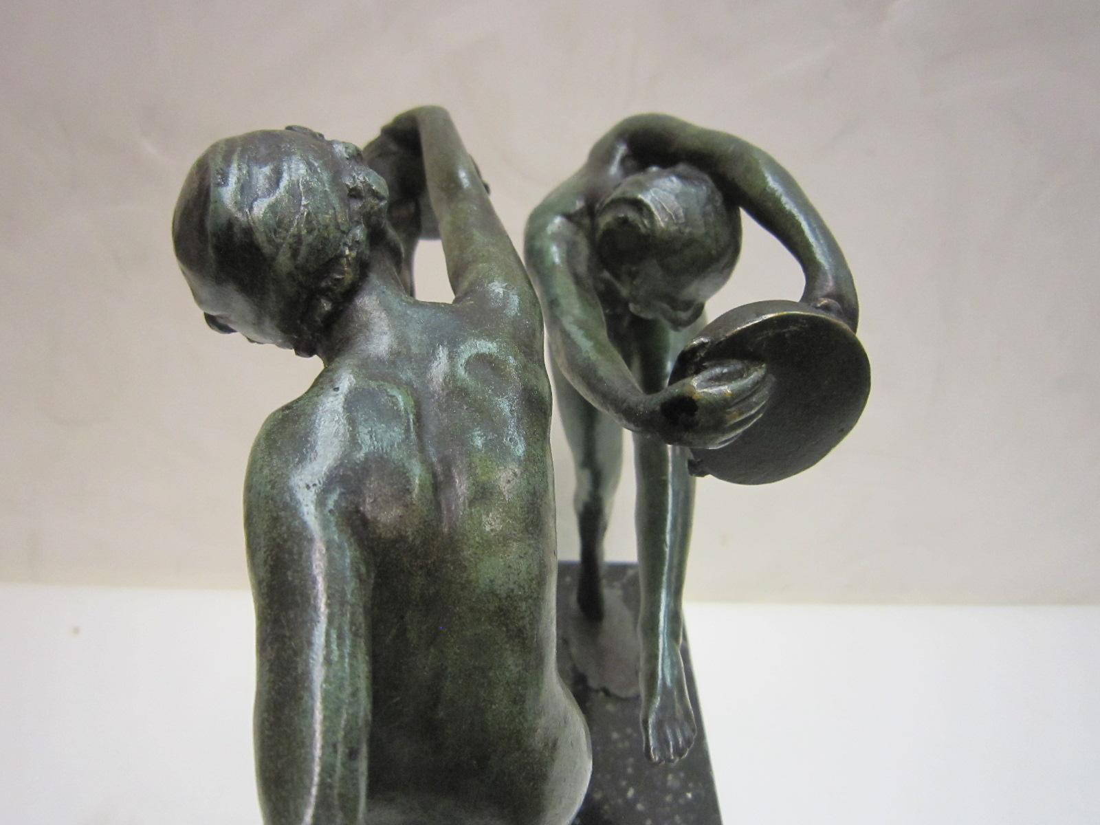 1925 French Art Deco Bronze Sculpture of Dancers Signed Paul de Boulogne  3
