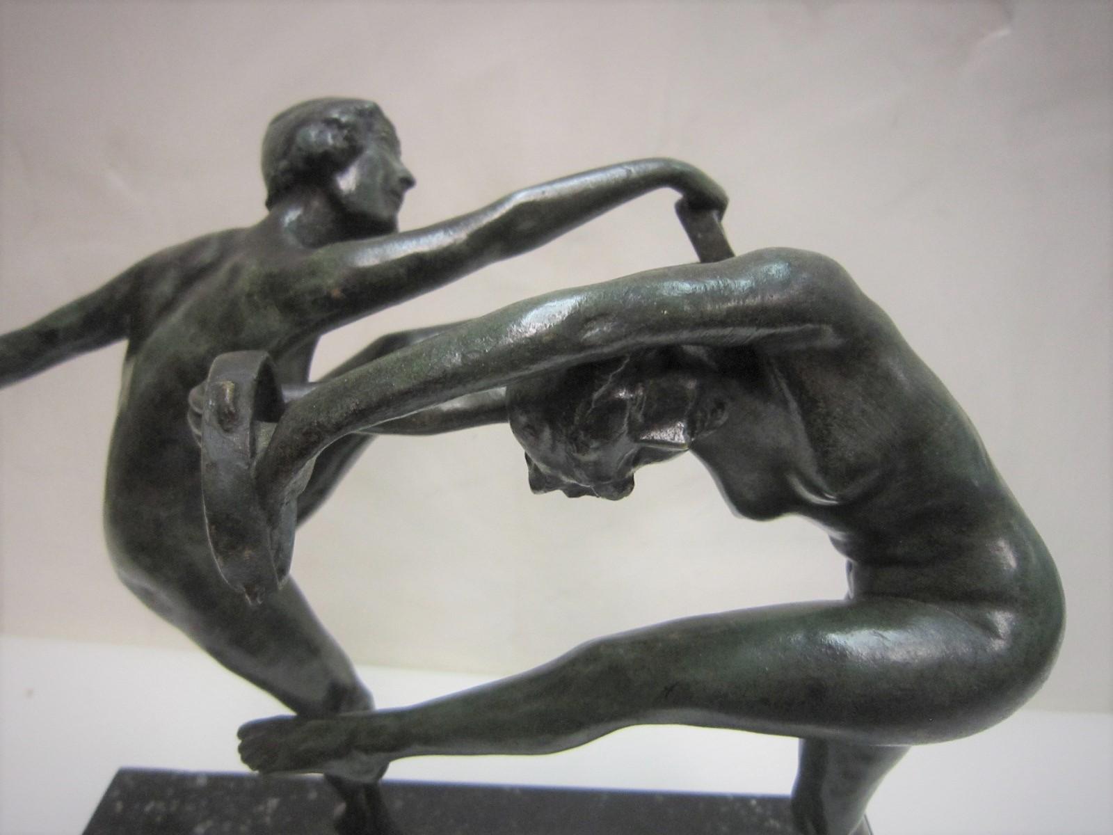 1925 French Art Deco Bronze Sculpture of Dancers Signed Paul de Boulogne  4
