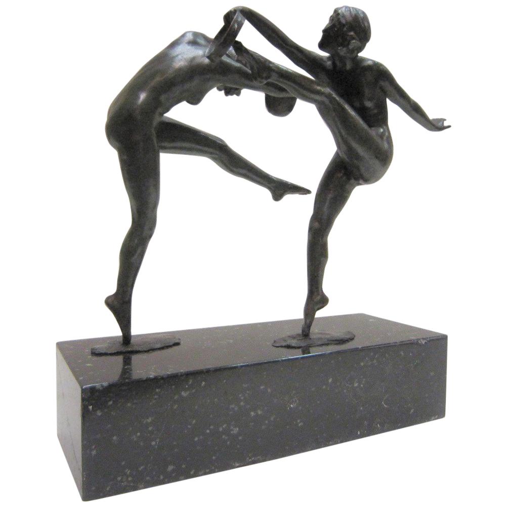 1925 French Art Deco Bronze Sculpture of Dancers Signed Paul de Boulogne 