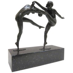1925 French Art Deco Bronze Sculpture of Dancers Signed Paul de Boulogne 