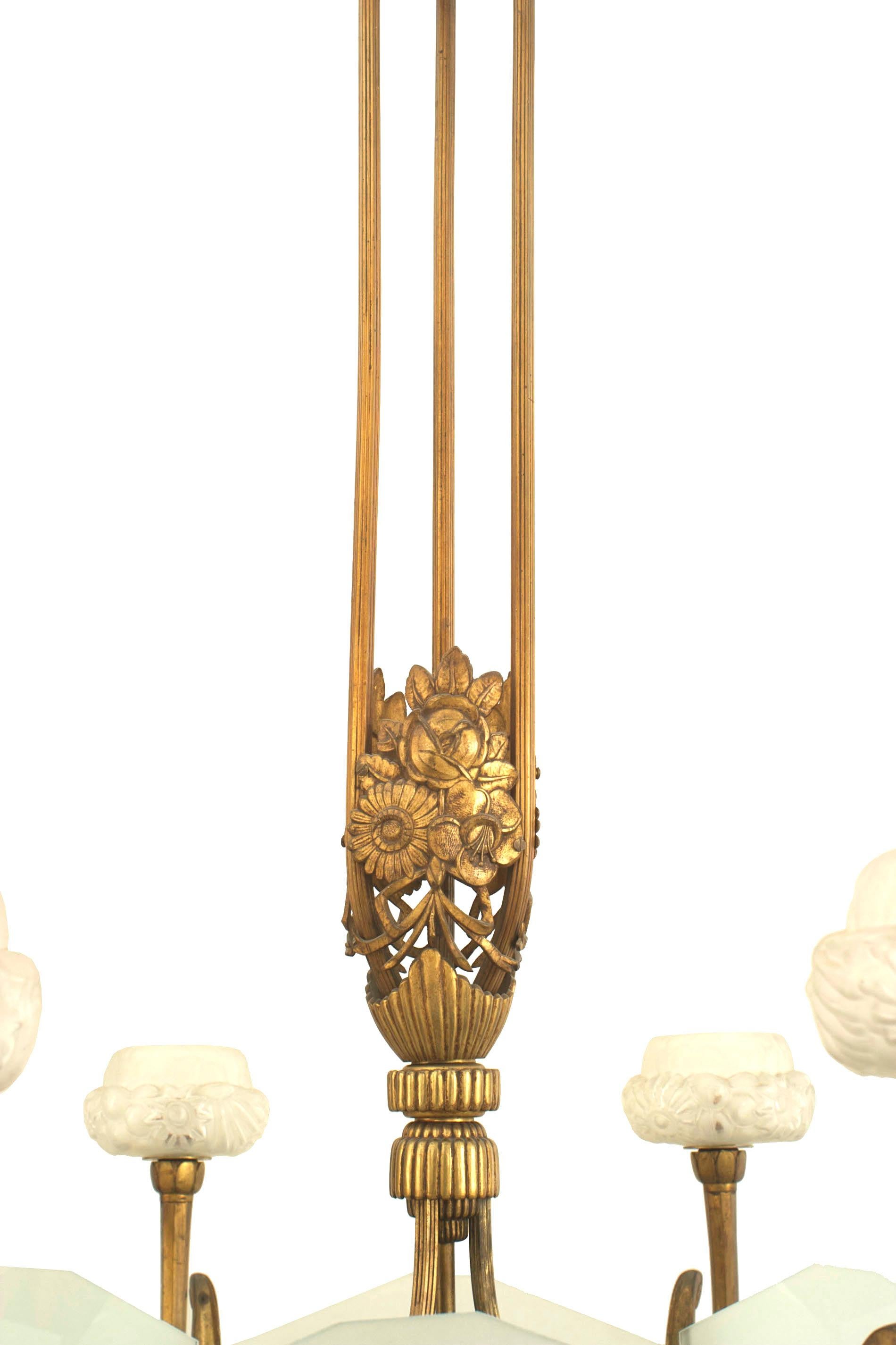 French Art Deco Genet and Michon Gilt Bronze Chandelier In Good Condition For Sale In New York, NY