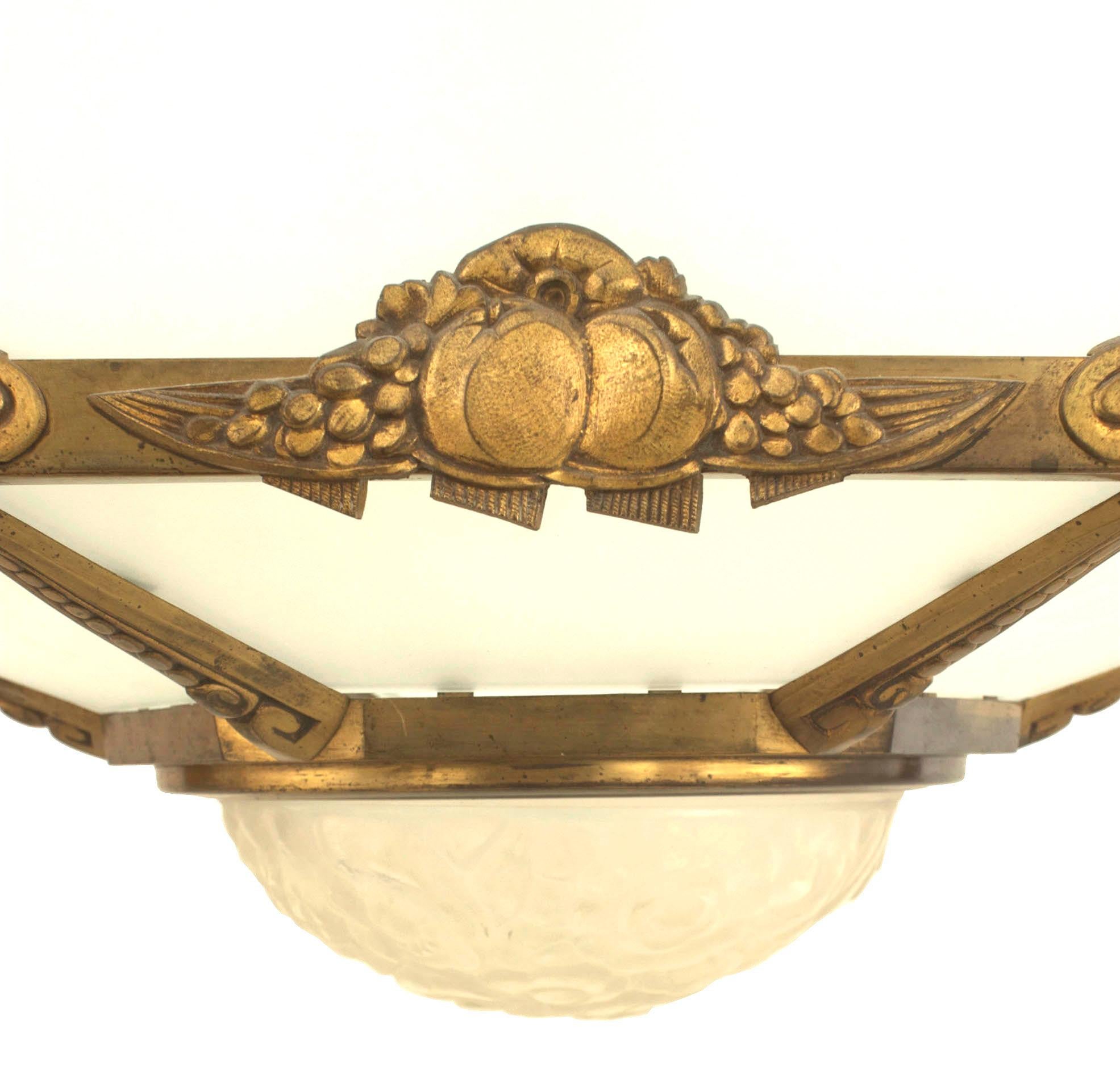 French Art Deco Genet and Michon Gilt Bronze Chandelier For Sale 1