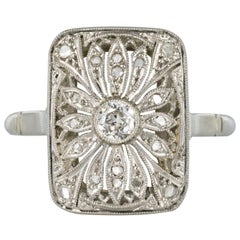 1925 French Art Deco Platinum 18 Karat White Gold Rectangular Diamond Ring