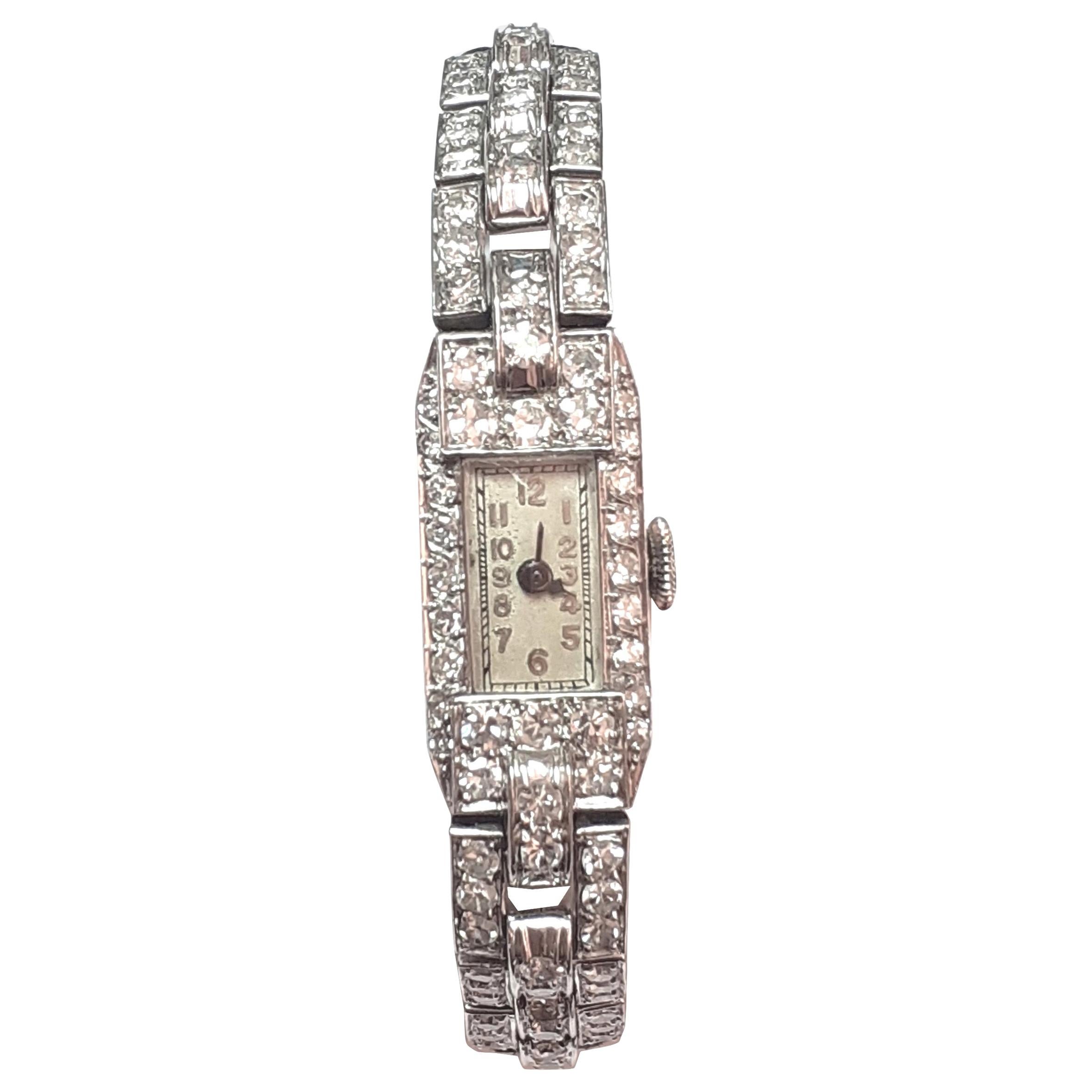 1925 French Art Deco Platinum 2.5 Carat Diamonds Lady Wristwatch