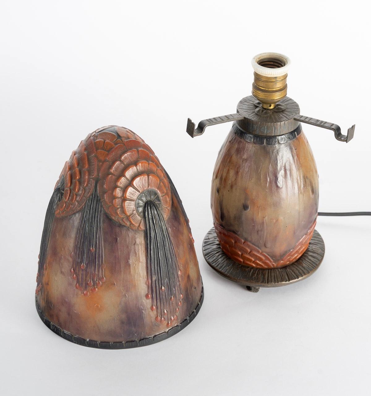 Francese 1925 Gabriel Argy-Rousseau - Lampada Feuillage Tropicales Pate Verre Vetro in vendita