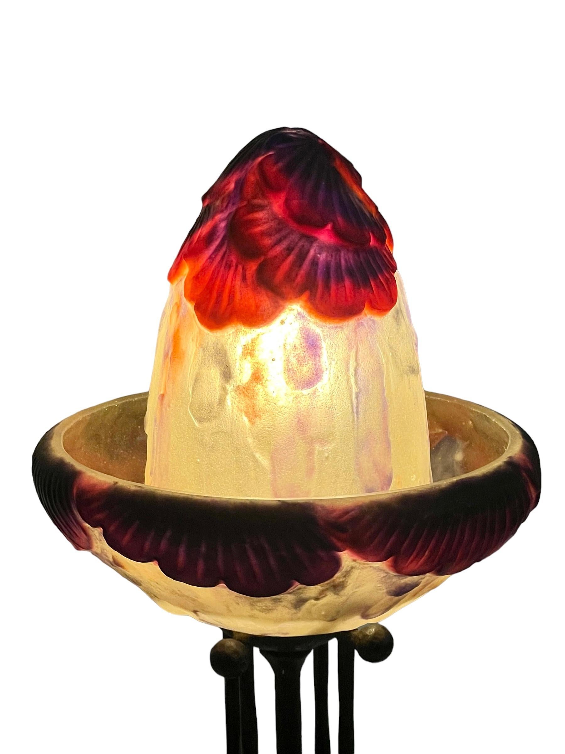 1925 Gabriel Argy Rousseau Nightlamp Exotic Foliage Pate De Verre Glass For Sale 2