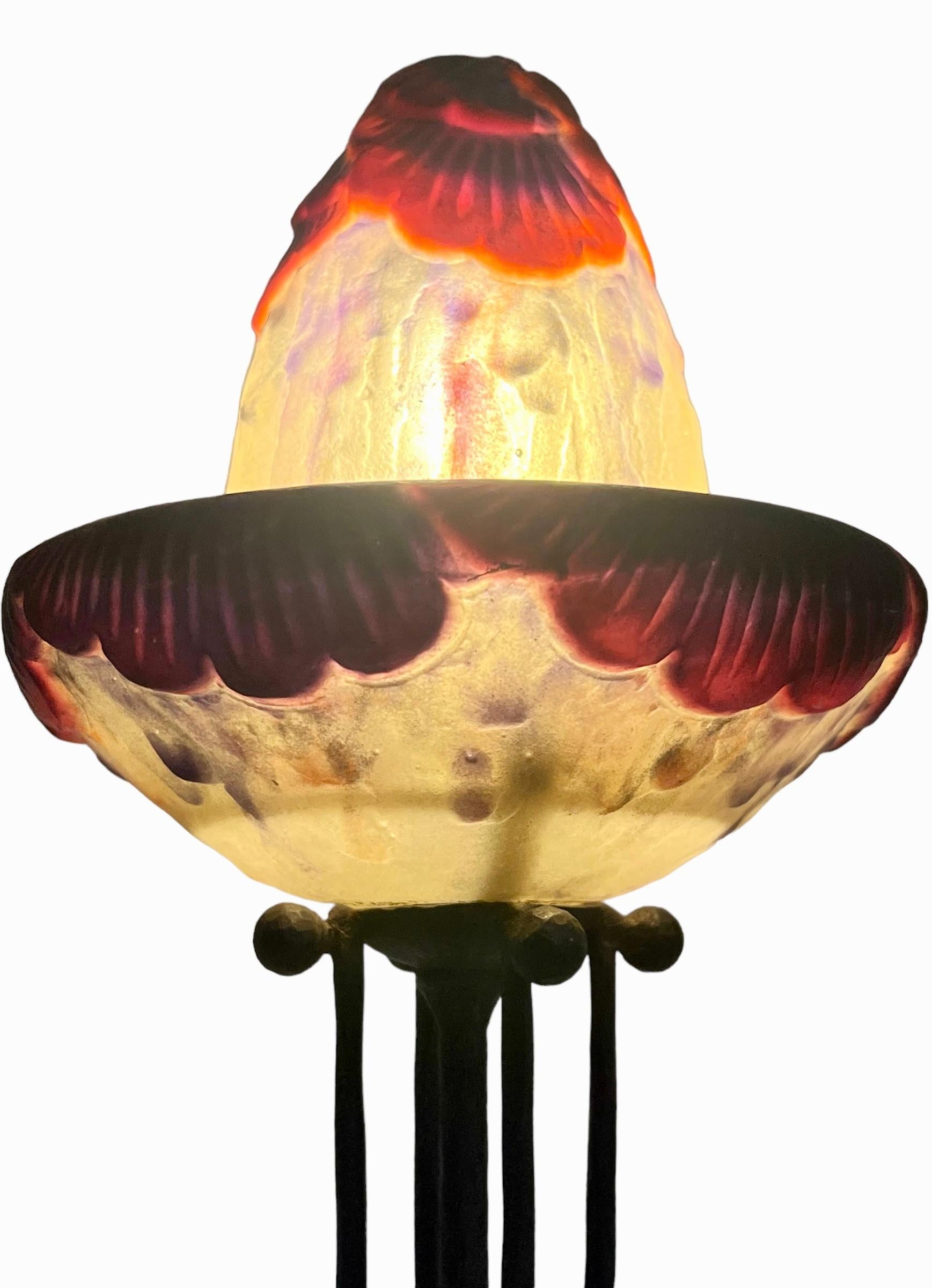 1925 Gabriel Argy Rousseau Nightlamp Exotic Foliage Pate De Verre Glass For Sale 4