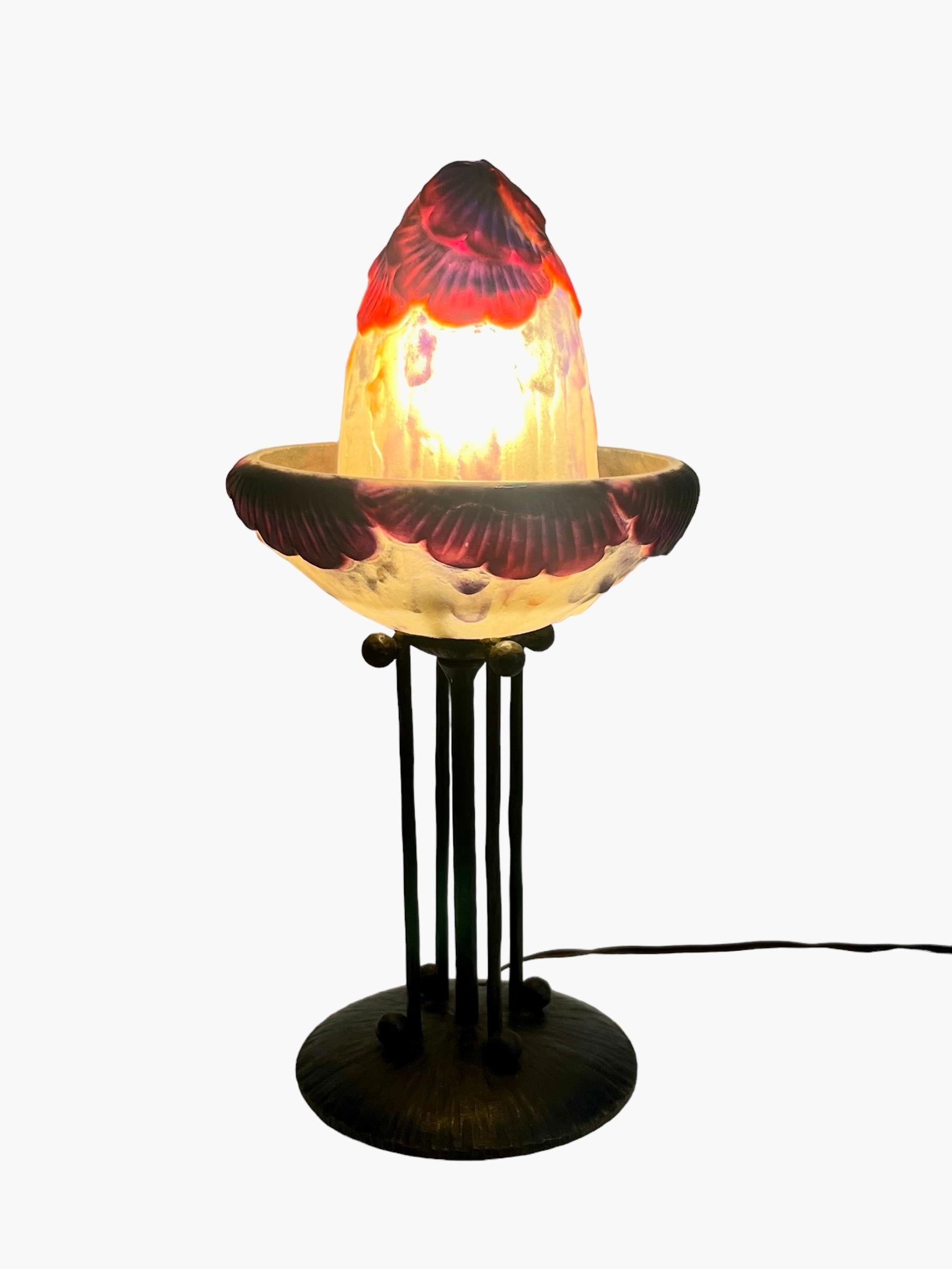 1925 Gabriel Argy Rousseau Nightlamp Exotic Foliage Pate De Verre Glass For Sale 6