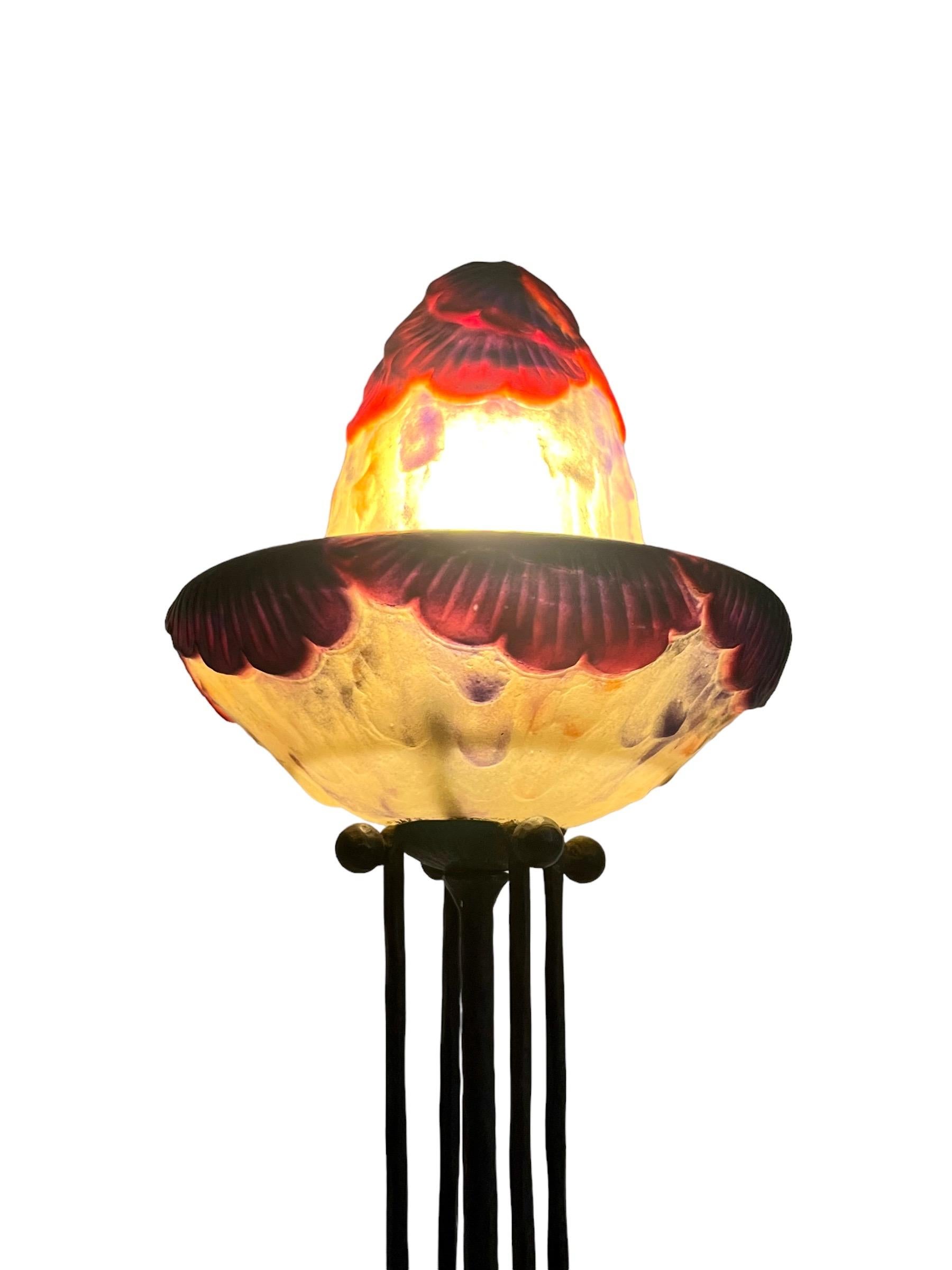 1925 Gabriel Argy Rousseau Nightlamp Exotic Foliage Pate De Verre Glass For Sale 8