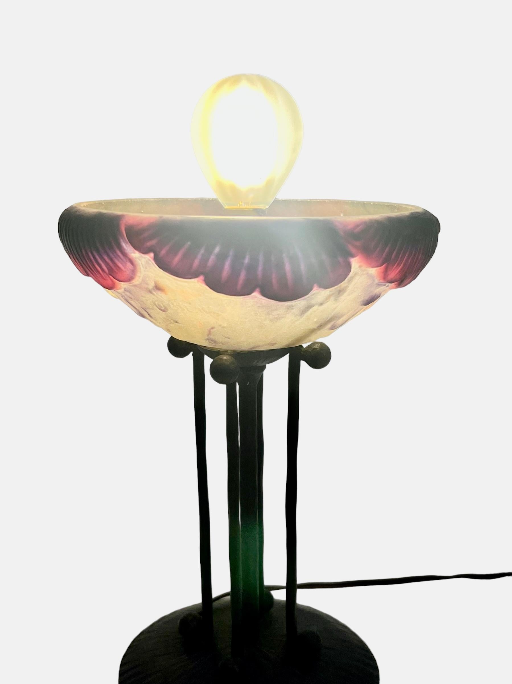 1925 Gabriel Argy Rousseau Nightlamp Exotic Foliage Pate De Verre Glass For Sale 9