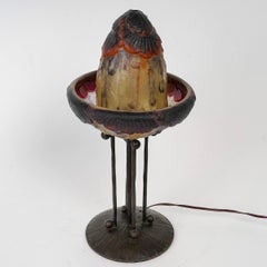 1925 Gabriel Argy Rousseau Nightlamp Exotic Foliage Pate De Verre Glass