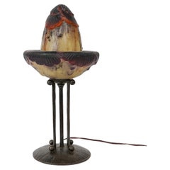Antique 1925 Gabriel Argy Rousseau Nightlamp Exotic Foliage Pate De Verre Glass