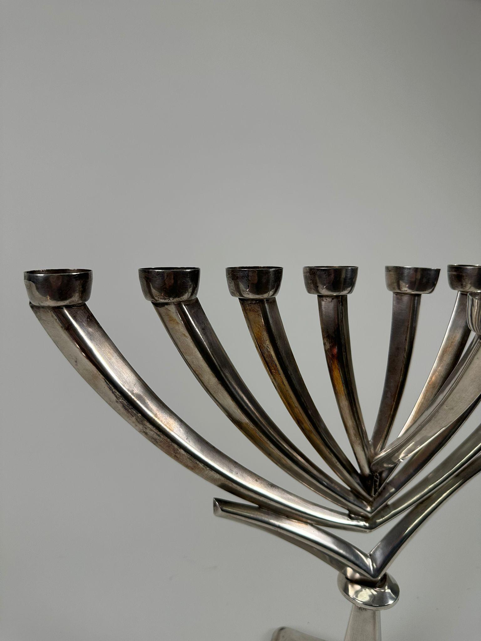 1925 German Art Deco Handmade Silver Menorah – Marked 1