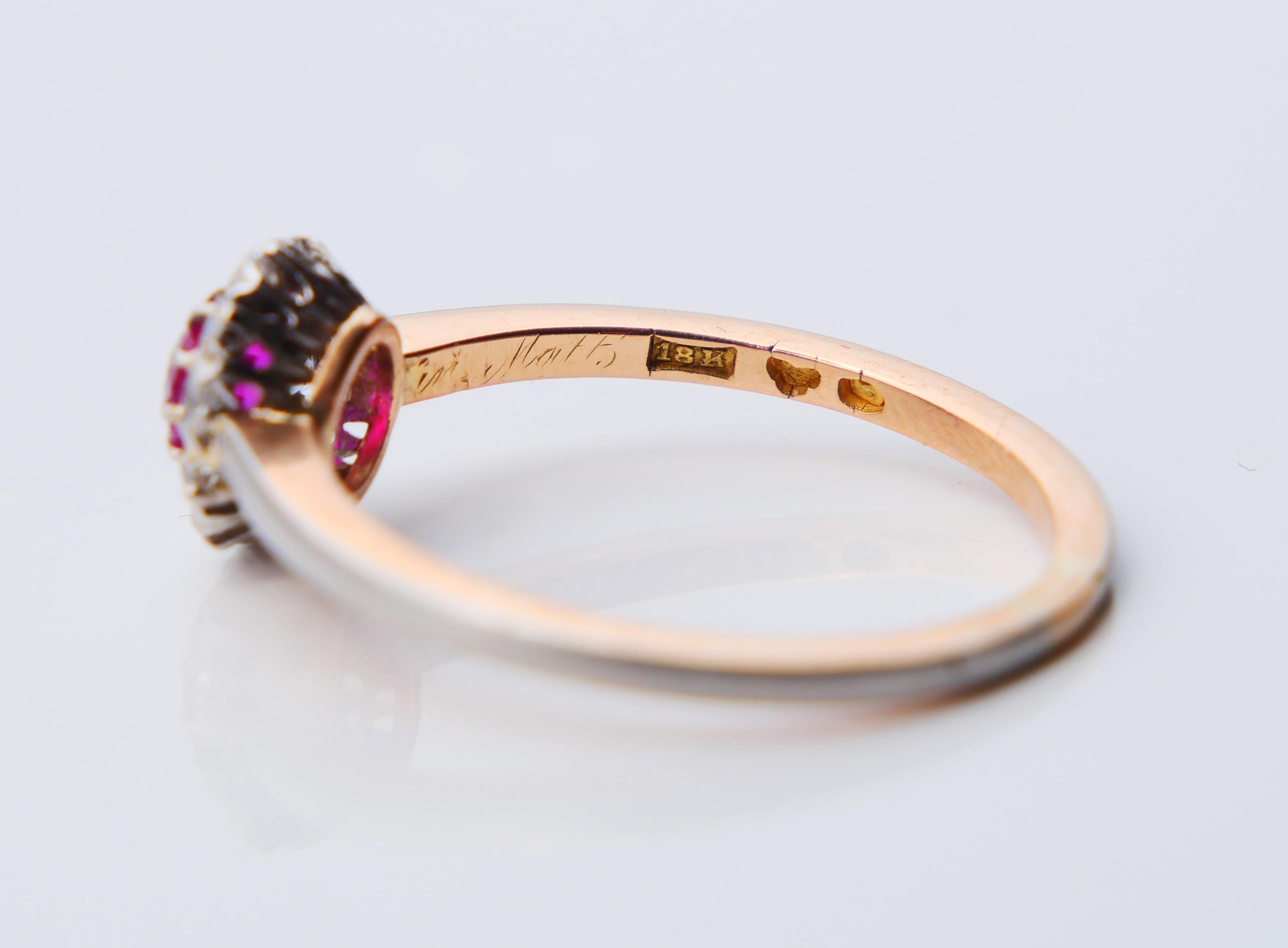 1925 Halo Ring natürlich 0.5ct Rubin 0.3ct Diamanten 18K Gold Platin ØUS8.25/3.5gr im Angebot 9