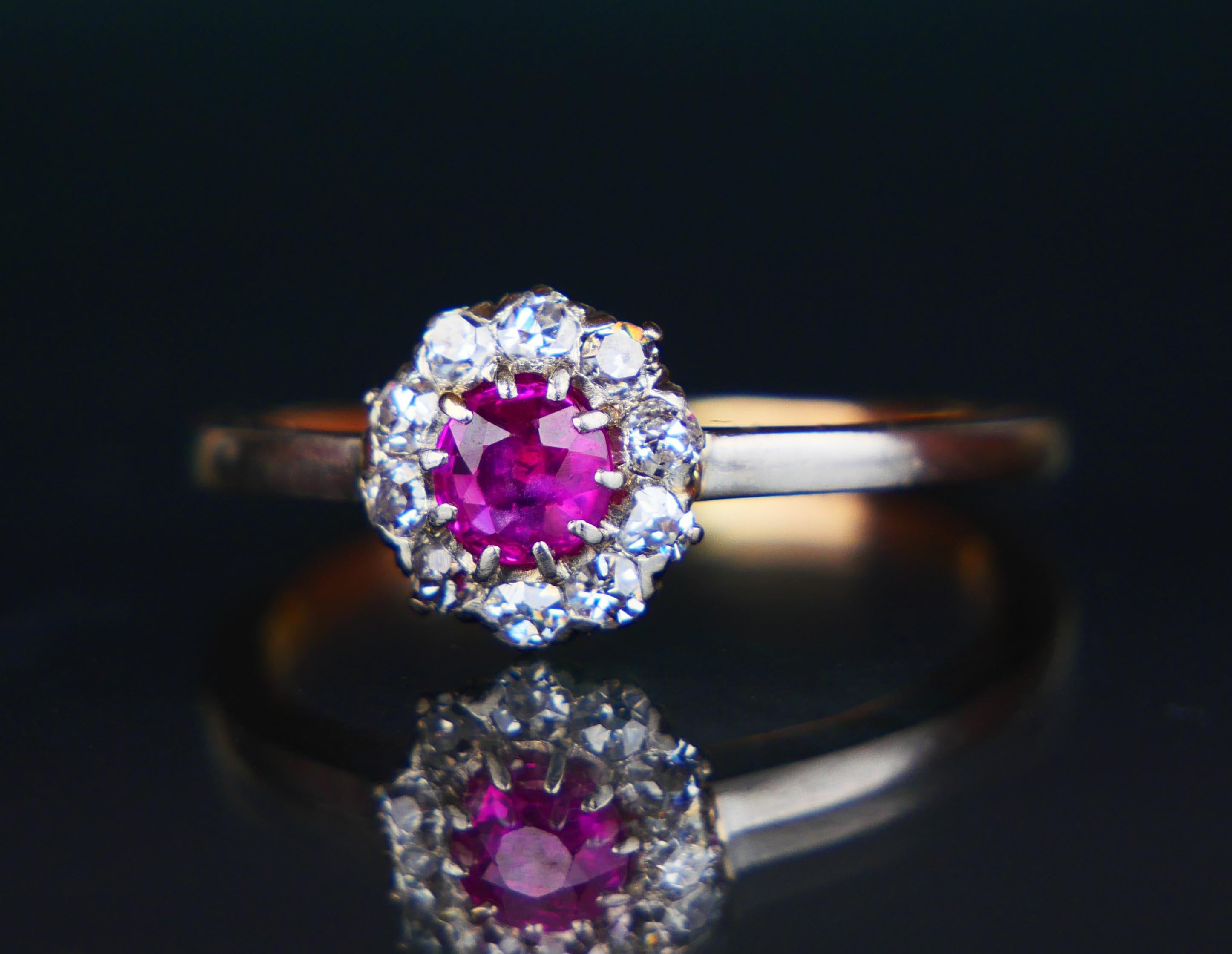 1925 Halo Ring natürlich 0.5ct Rubin 0.3ct Diamanten 18K Gold Platin ØUS8.25/3.5gr (Art déco) im Angebot
