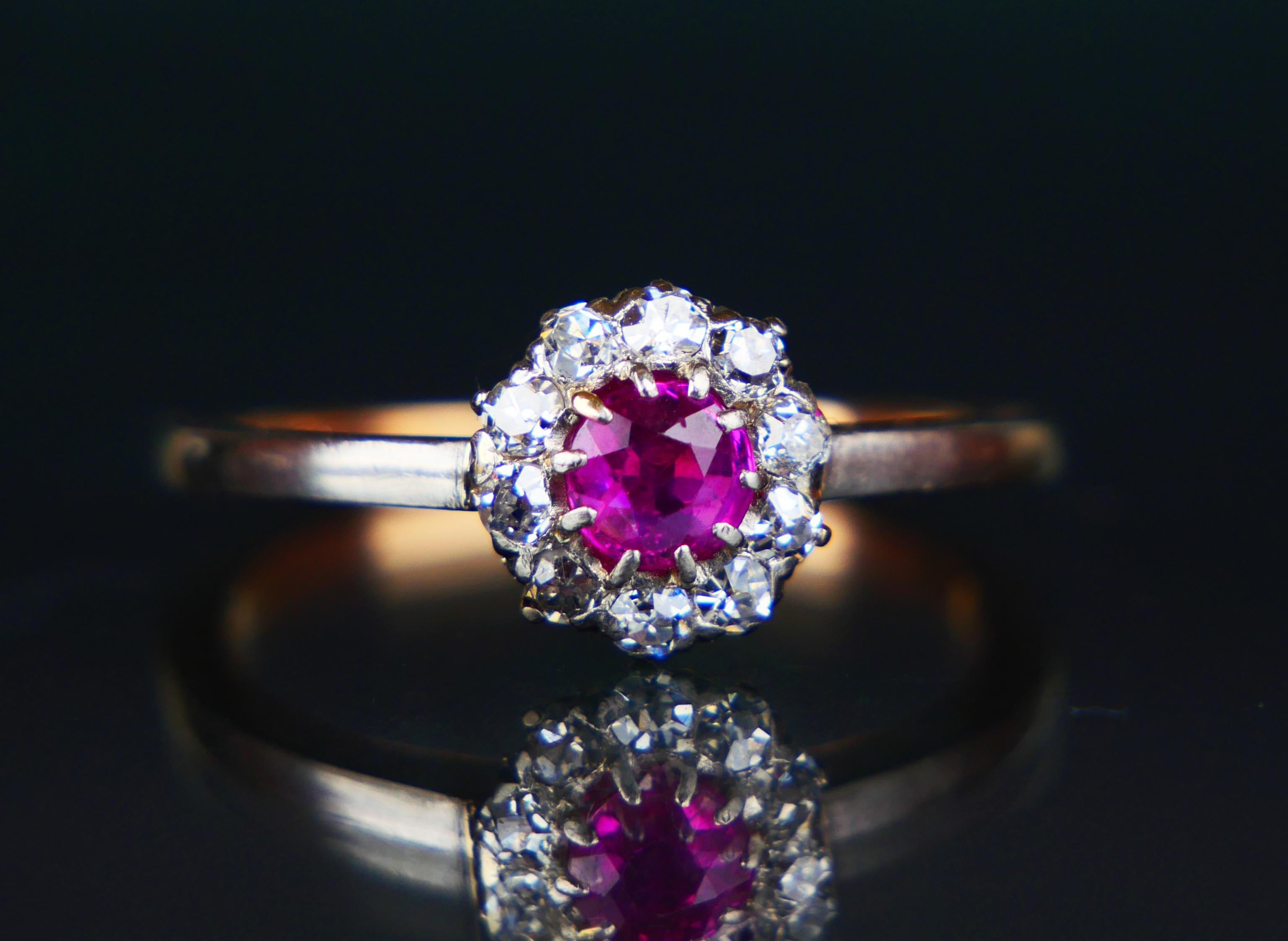 1925 Halo Ring natürlich 0.5ct Rubin 0.3ct Diamanten 18K Gold Platin ØUS8.25/3.5gr (Alteuropäischer Schliff) im Angebot