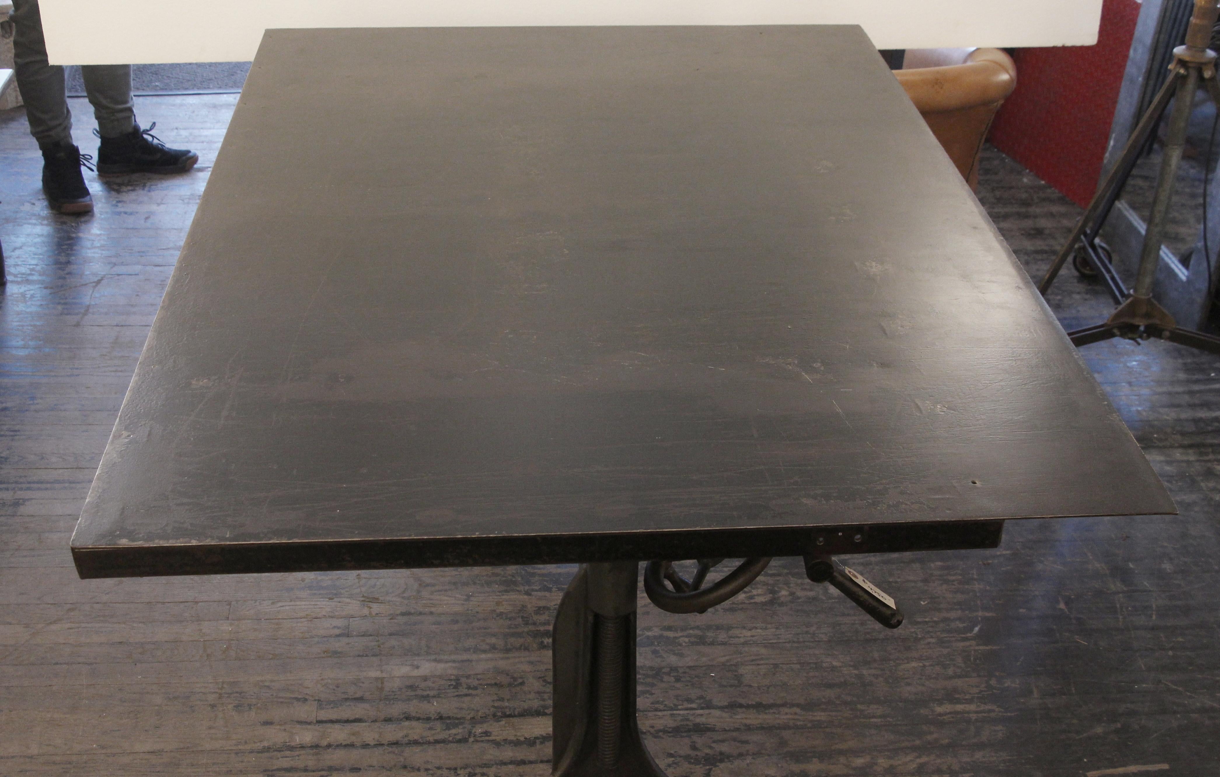 American 1925 Hamilton Printer's Flat Top Table with Cast Iron Base and Steel Top