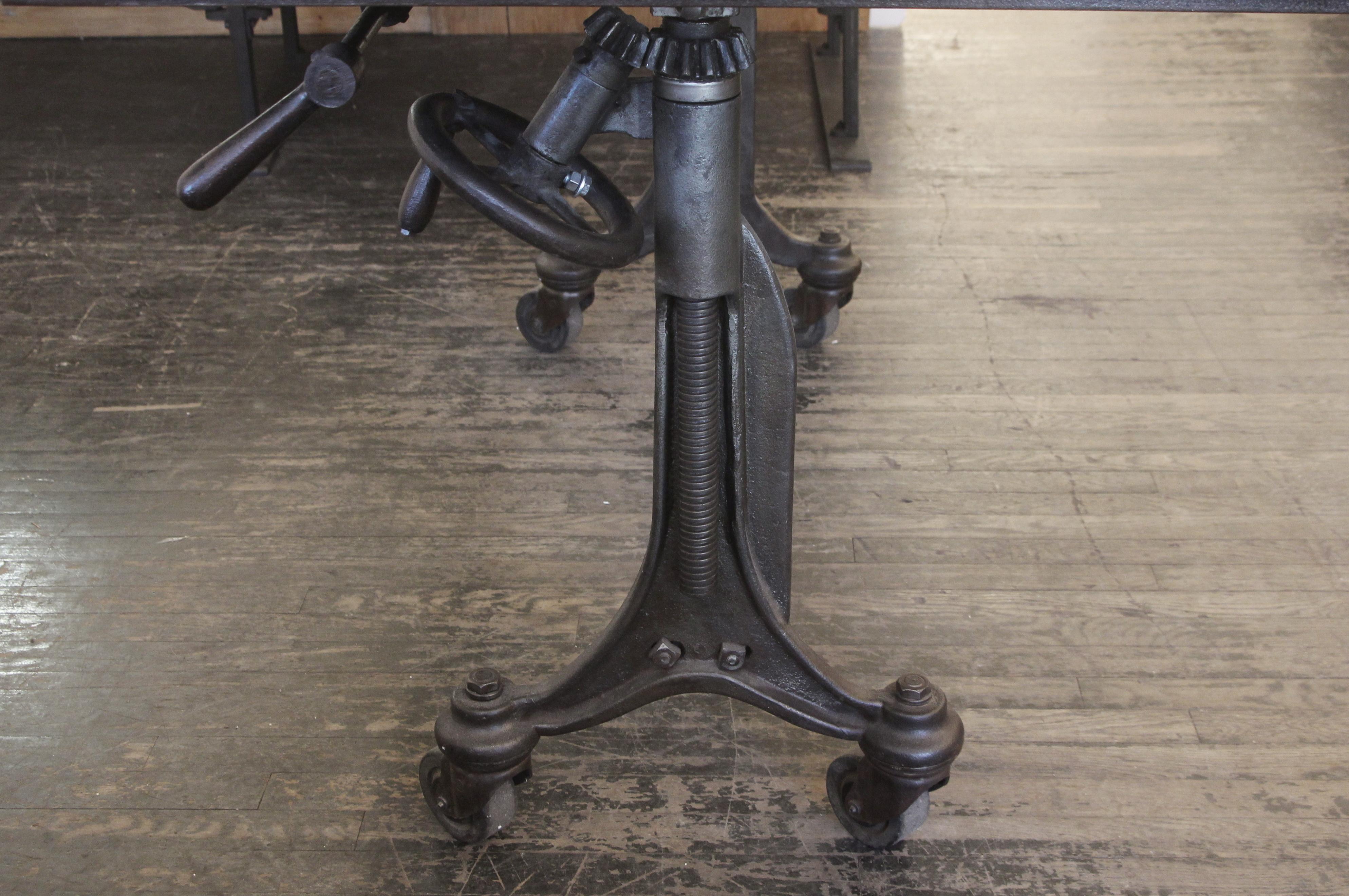1925 Hamilton Printer's Flat Top Table with Cast Iron Base and Steel Top 1